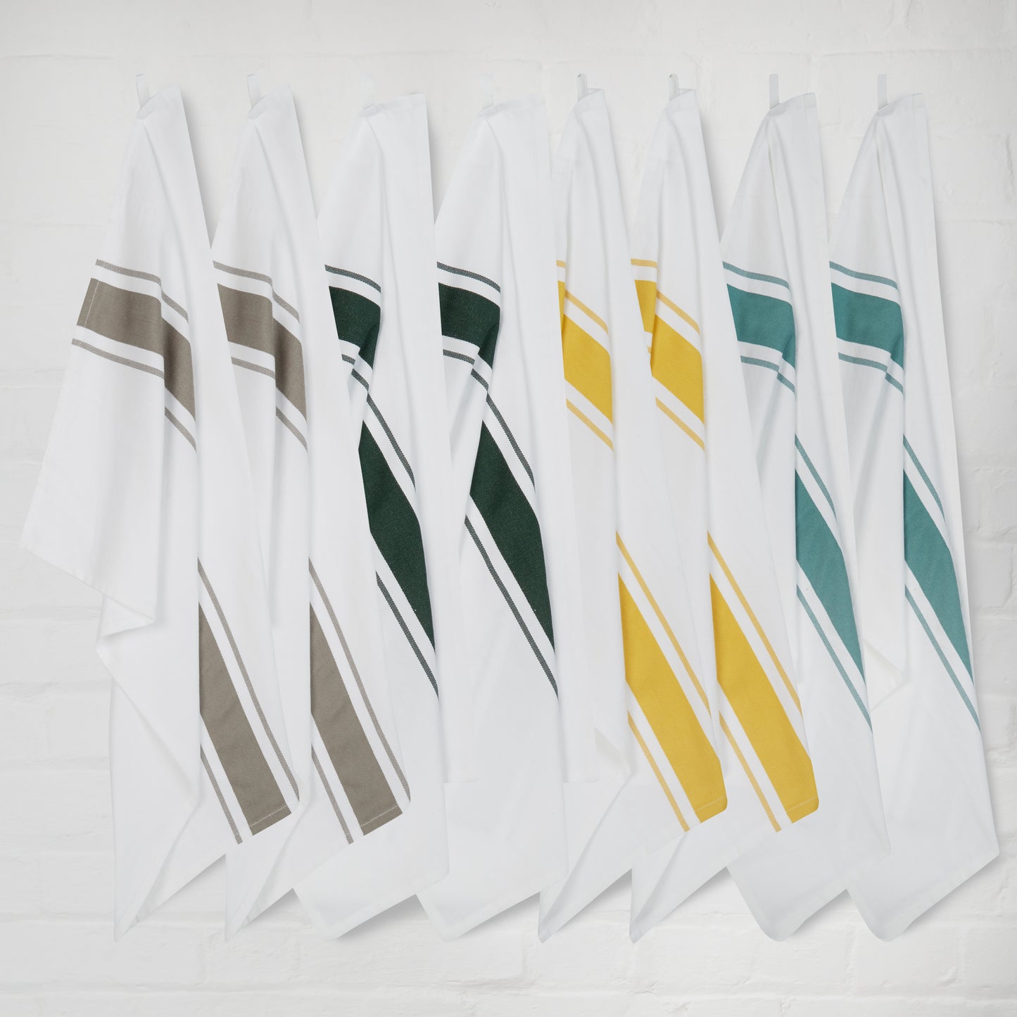 Large Sets of 8 Striped Cotton Drill Tea Towels in Mixed Colours