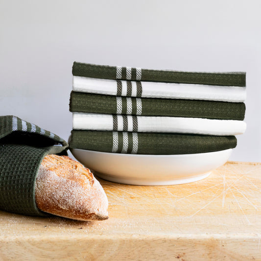 Set of 5 Waffle Cotton Tea Towels in Three Colours