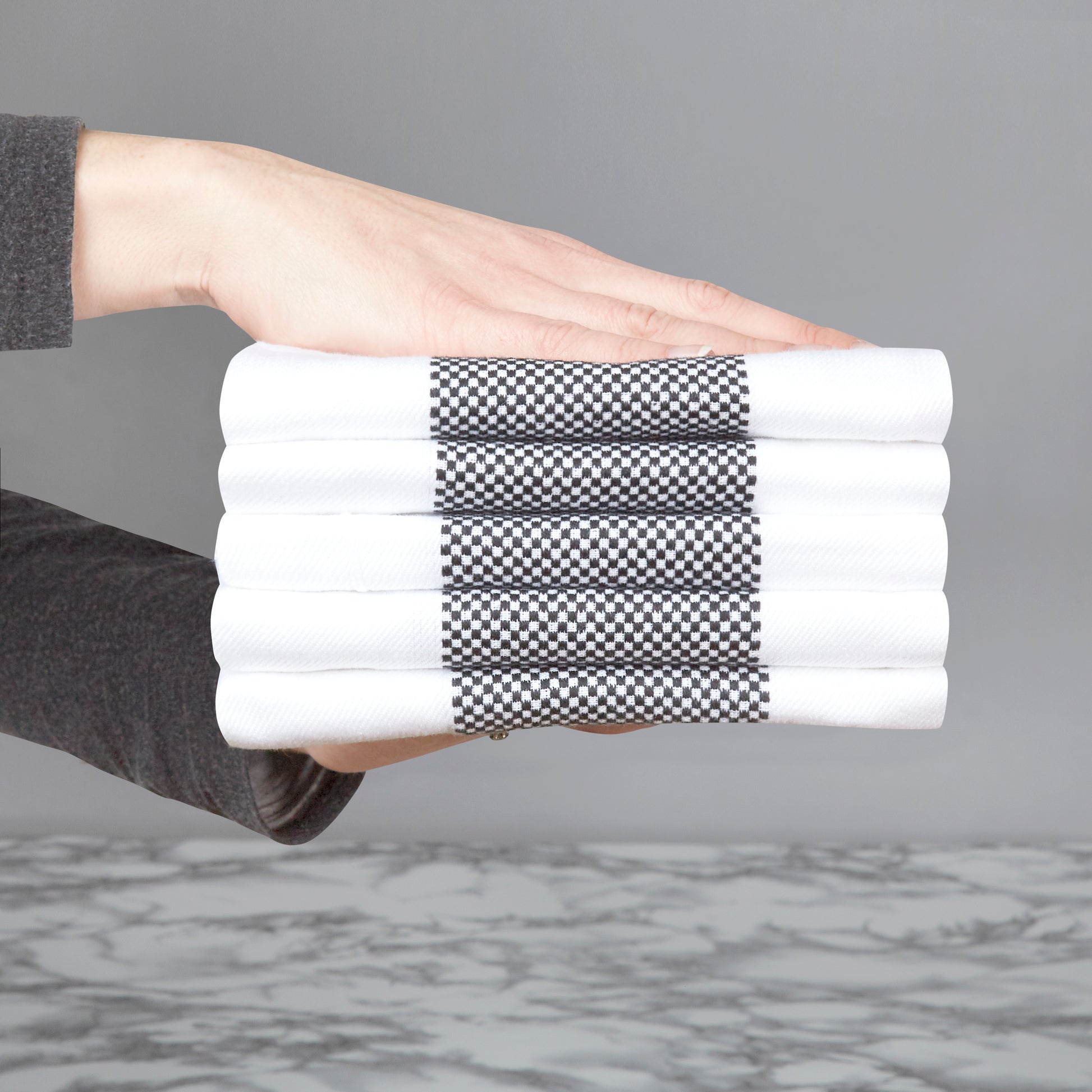Set of 5 Thick Cotton Drill Mini Check Striped Tea Towels in Five Colours - Sticky Toffee Store