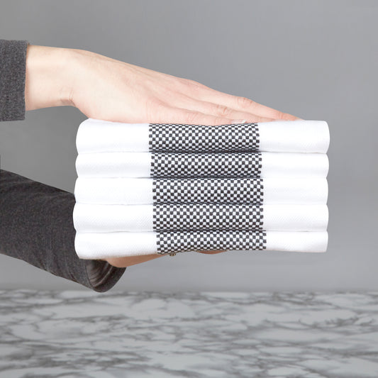 Set of 5 Thick Cotton Drill Mini Check Striped Tea Towels in Five Colours - Sticky Toffee Store