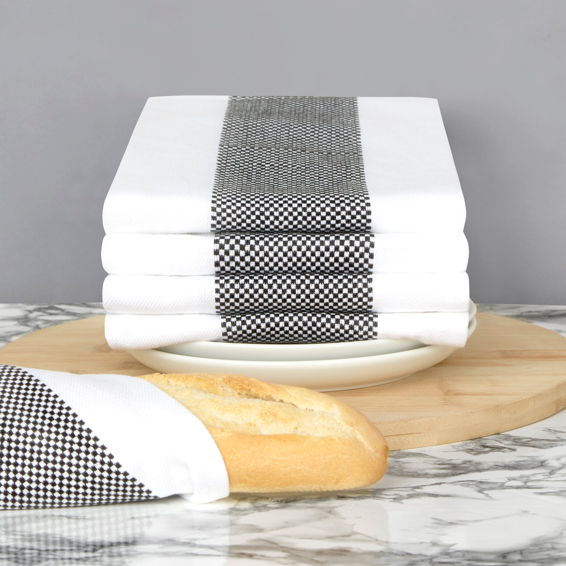 Set of 5 Thick Cotton Drill Mini Check Striped Tea Towels in Five Colours - Sticky Toffee Store