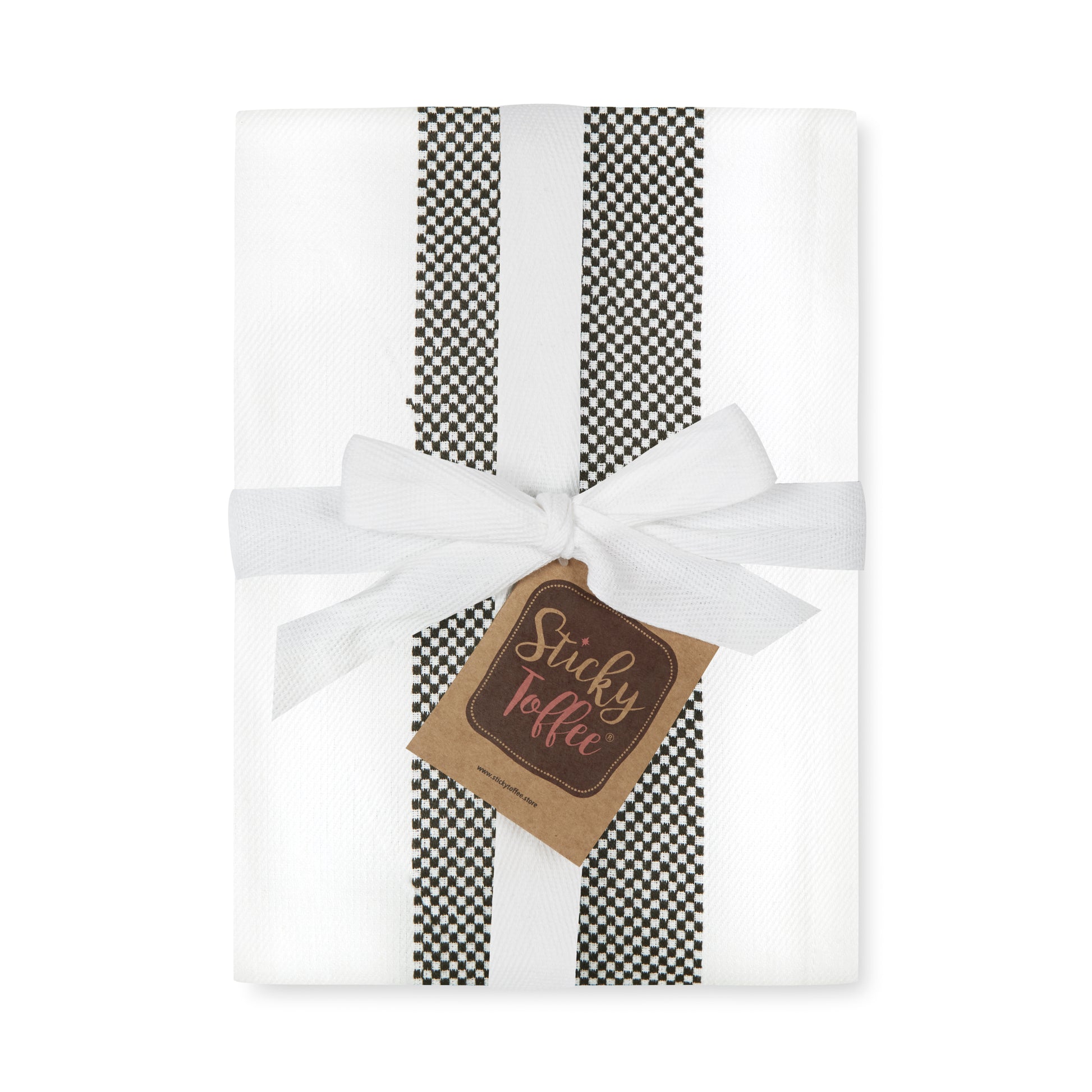 Set of 5 Thick Cotton Drill Mini Check Striped Tea Towels in Five Colours - Sticky Toffee Store