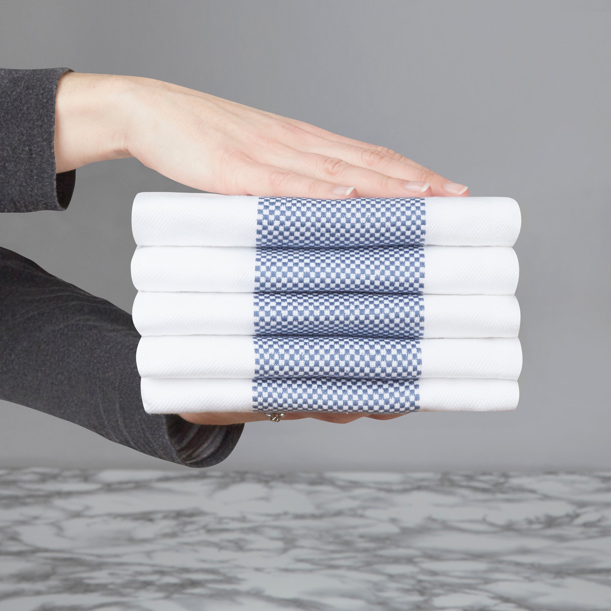 Set of 5 Thick Cotton Drill Mini Check Striped Tea Towels in Five Colours - Sticky Toffee Store