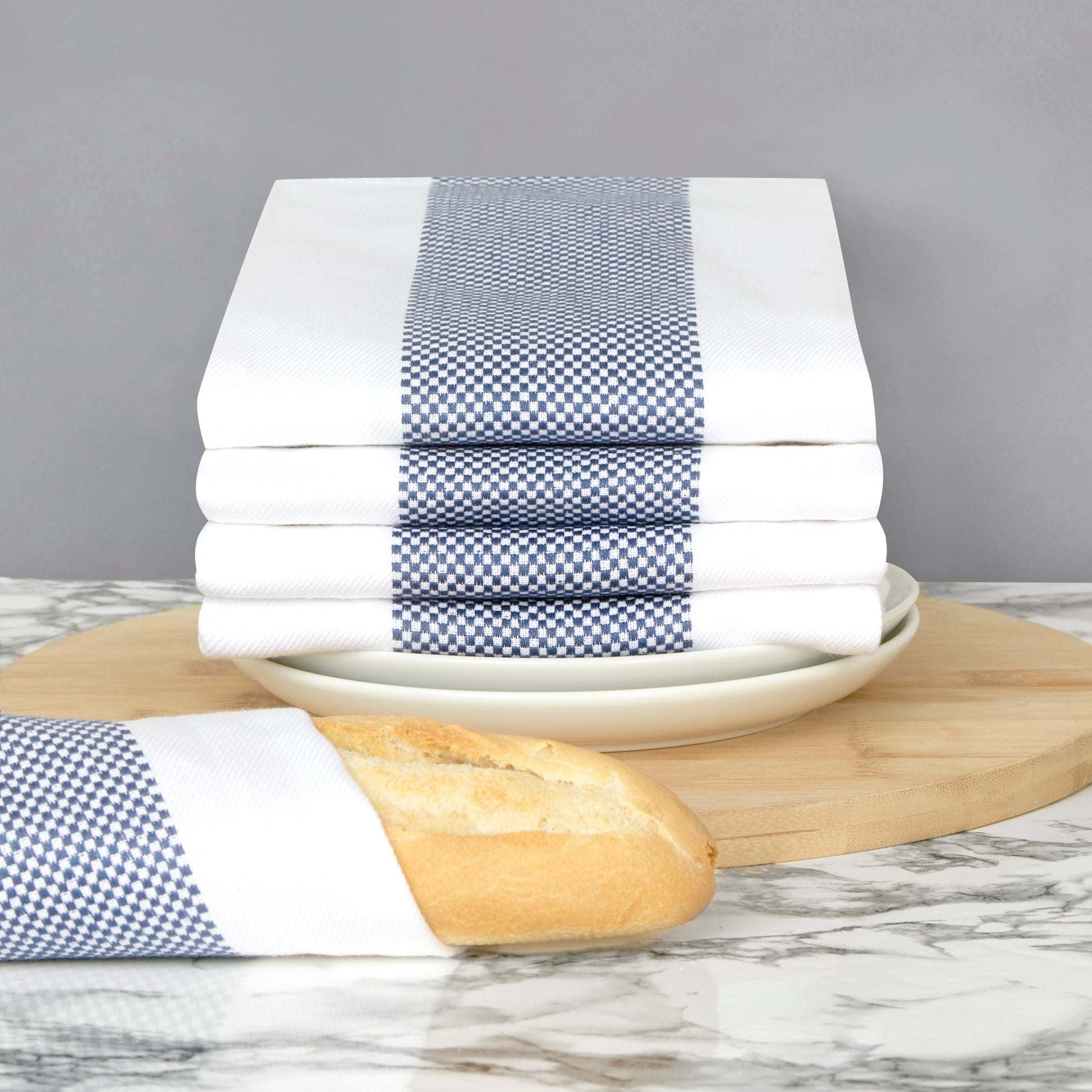 Set of 5 Thick Cotton Drill Mini Check Striped Tea Towels in Five Colours - Sticky Toffee Store