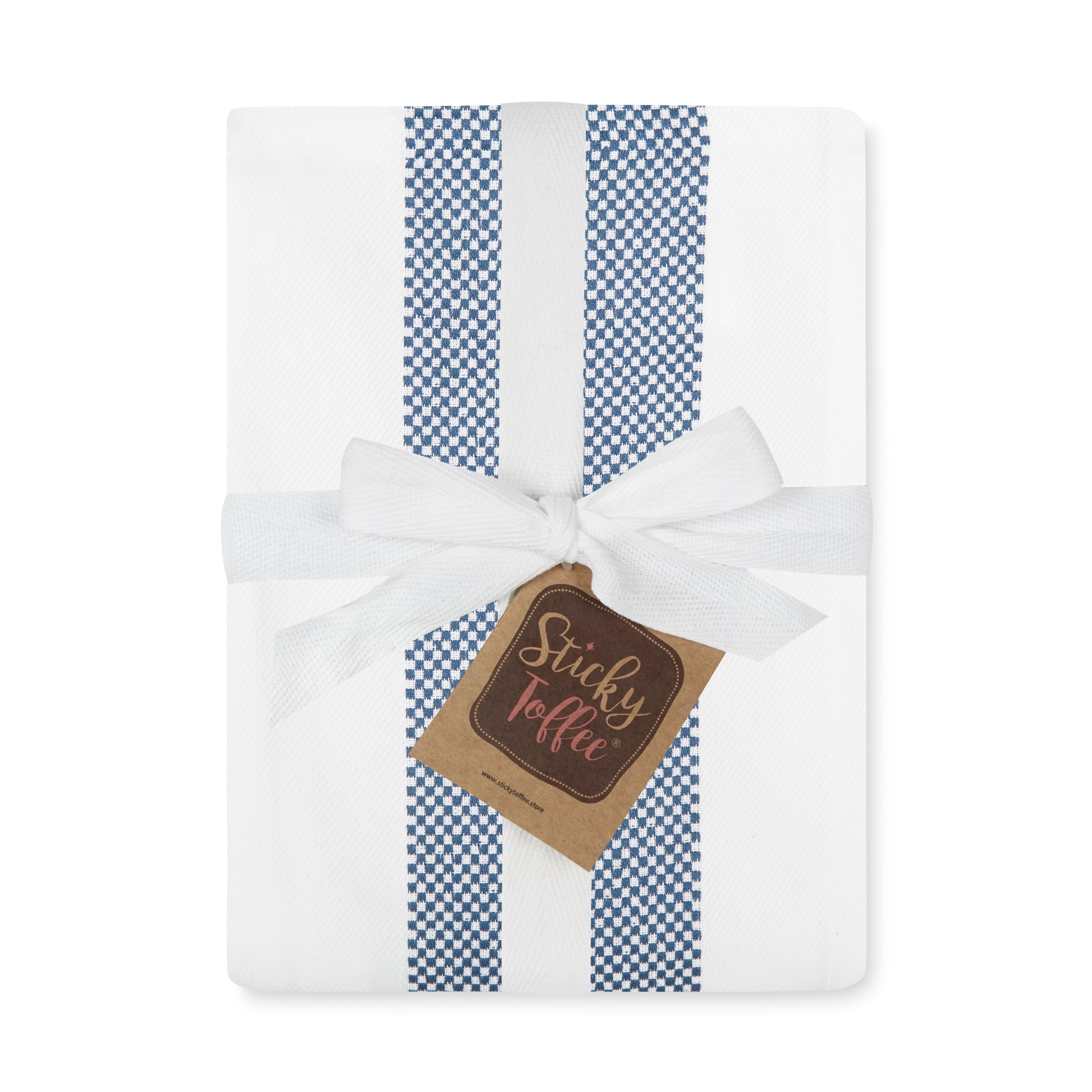 Set of 5 Thick Cotton Drill Mini Check Striped Tea Towels in Five Colours - Sticky Toffee Store