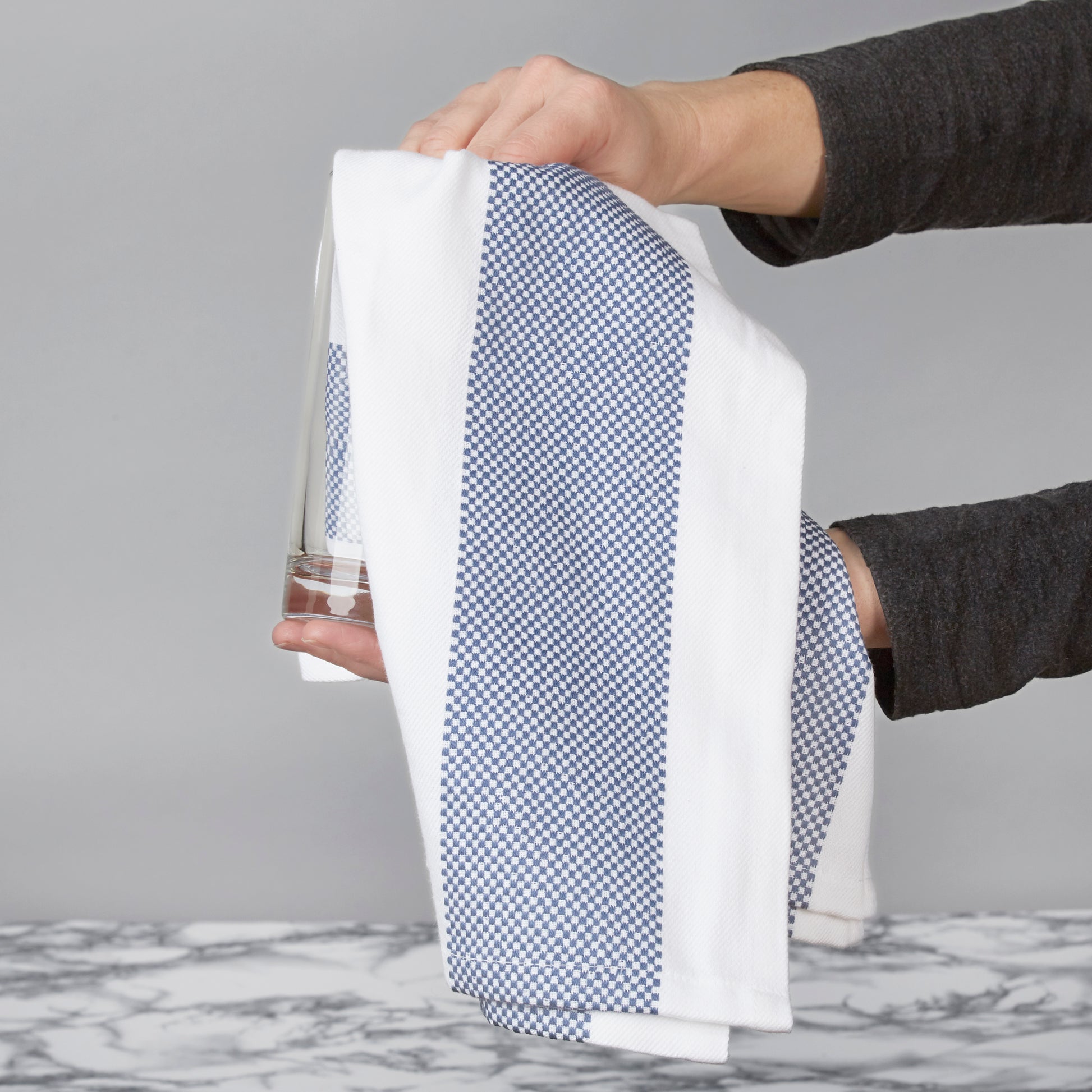 Set of 5 Thick Cotton Drill Mini Check Striped Tea Towels in Five Colours - Sticky Toffee Store