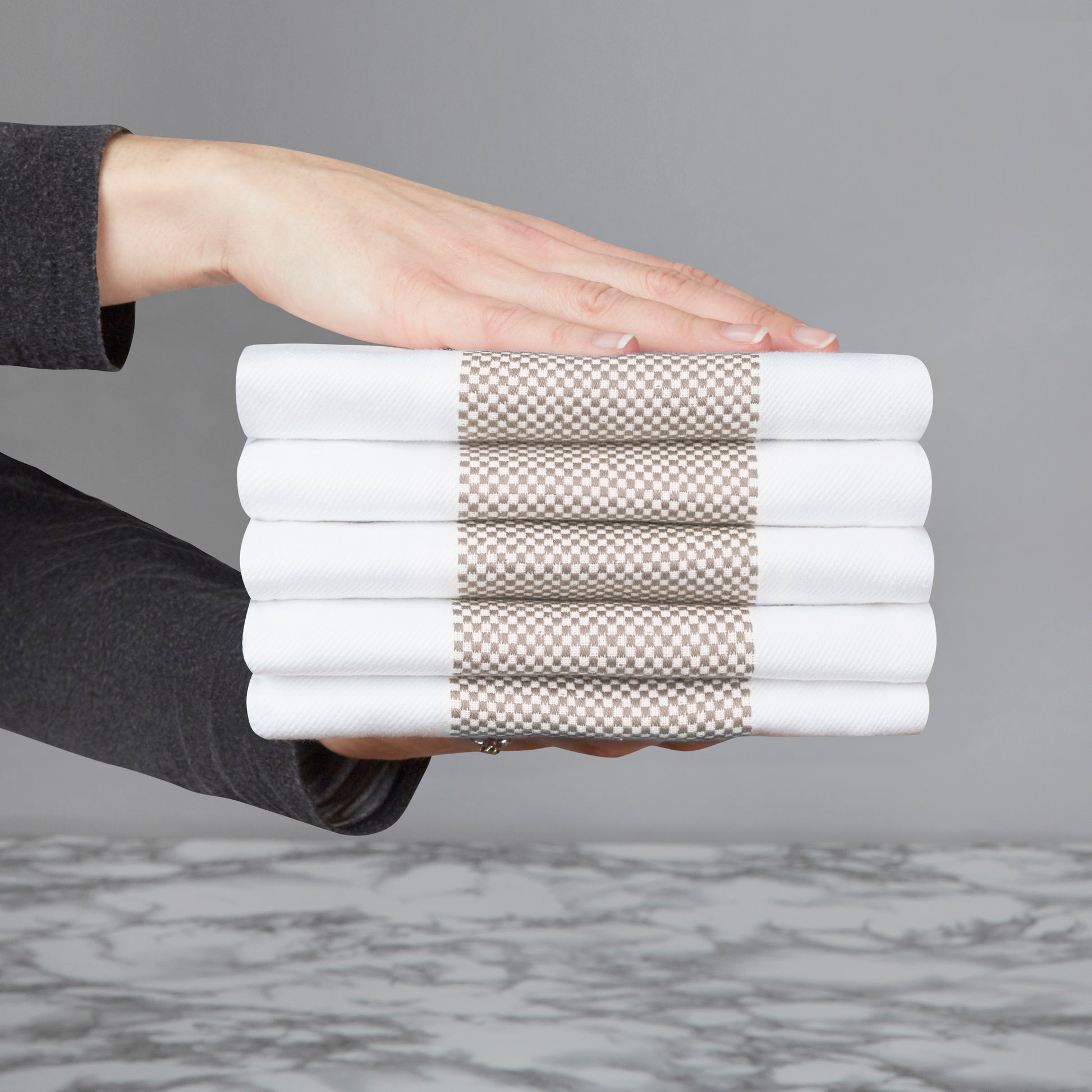 Set of 5 Thick Cotton Drill Mini Check Striped Tea Towels in Five Colours - Sticky Toffee Store