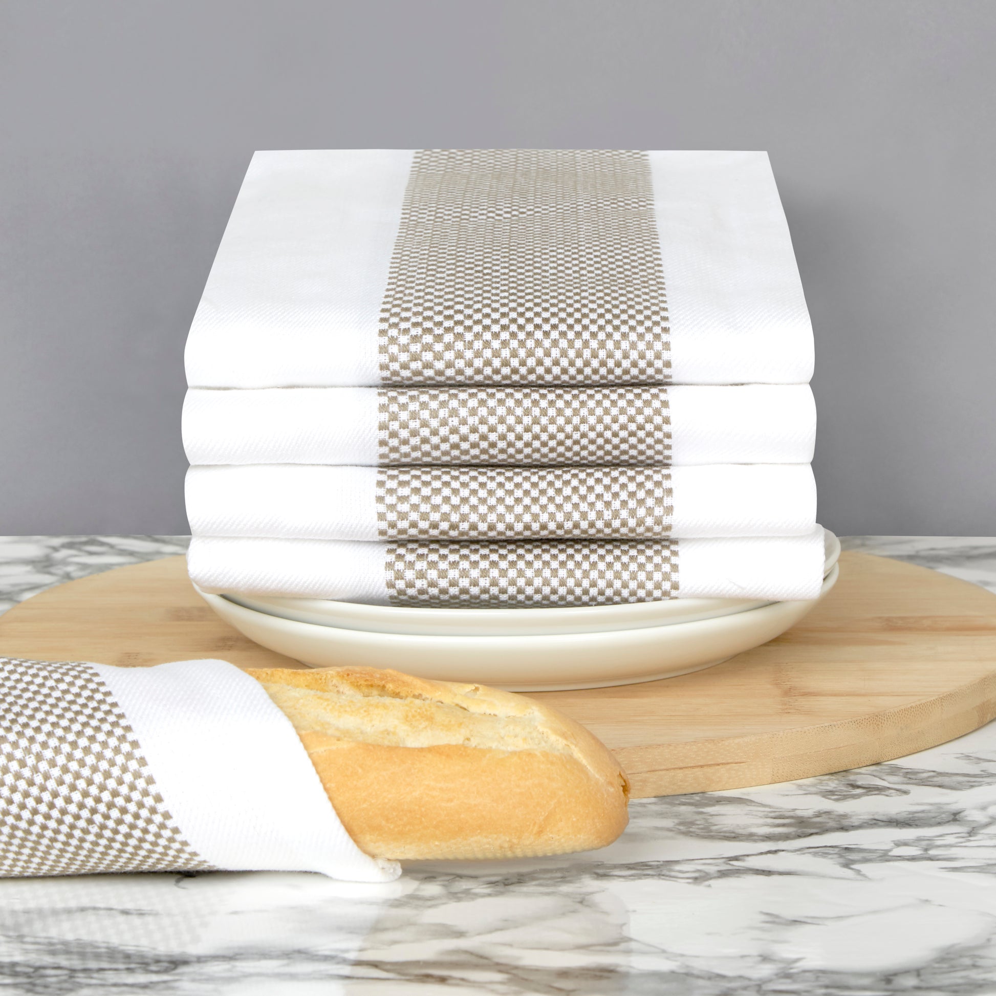 Set of 5 Thick Cotton Drill Mini Check Striped Tea Towels in Five Colours - Sticky Toffee Store