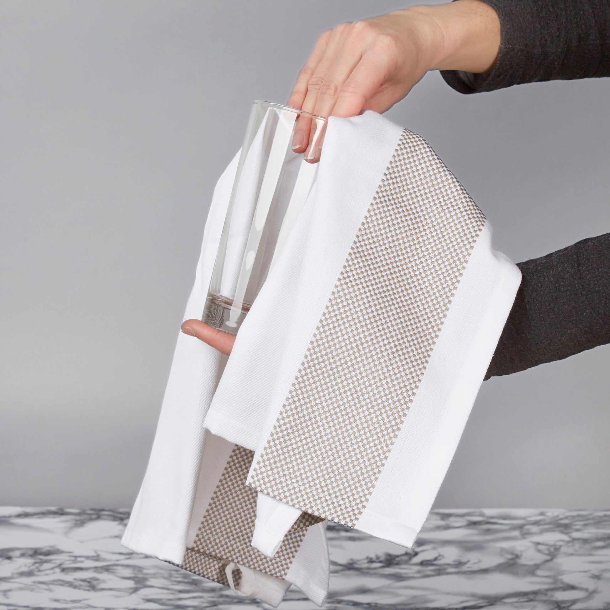 Set of 5 Thick Cotton Drill Mini Check Striped Tea Towels in Five Colours - Sticky Toffee Store