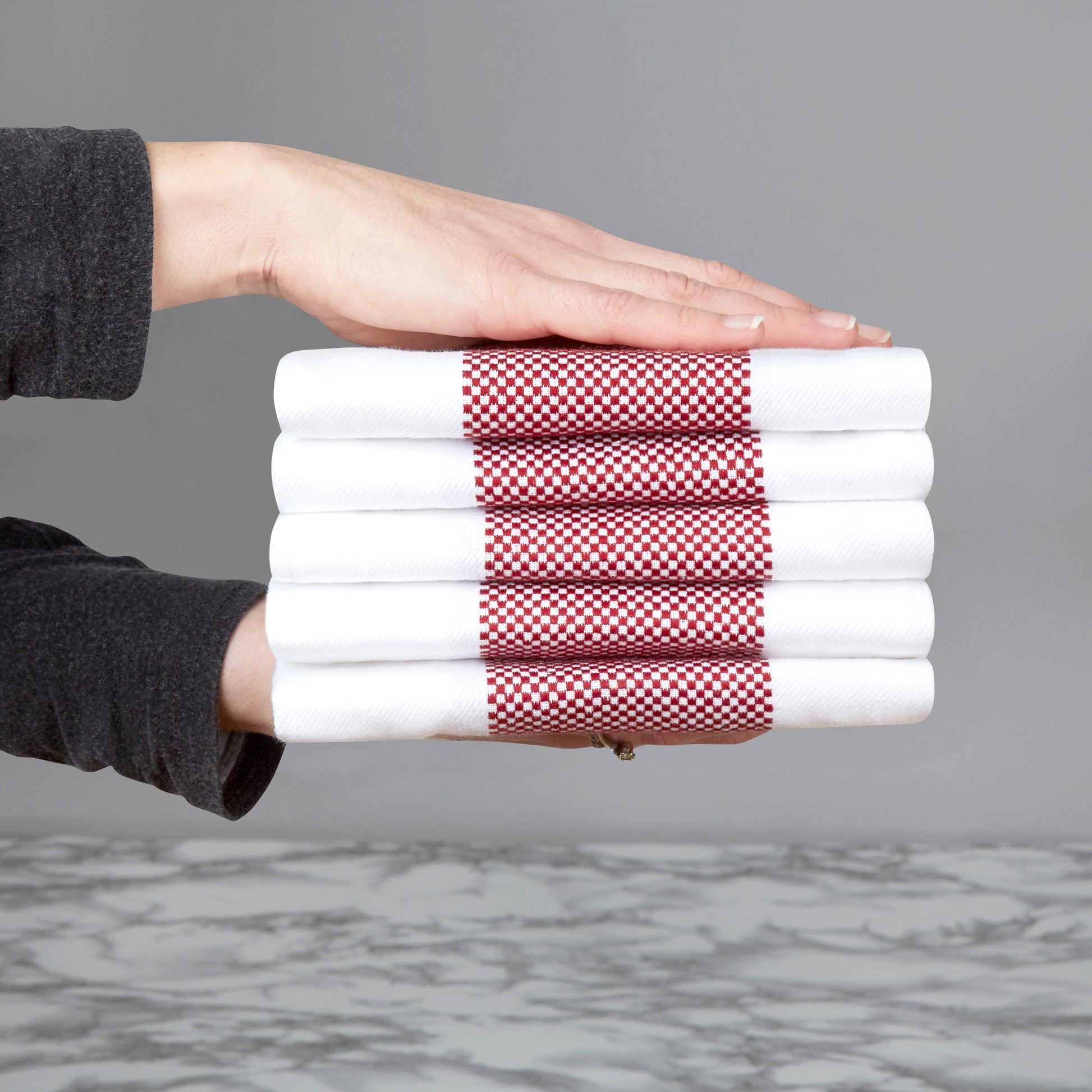 Set of 5 Thick Cotton Drill Mini Check Striped Tea Towels in Five Colours - Sticky Toffee Store