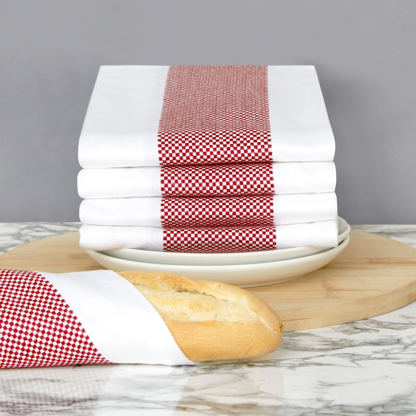 Set of 5 Thick Cotton Drill Mini Check Striped Tea Towels in Five Colours - Sticky Toffee Store
