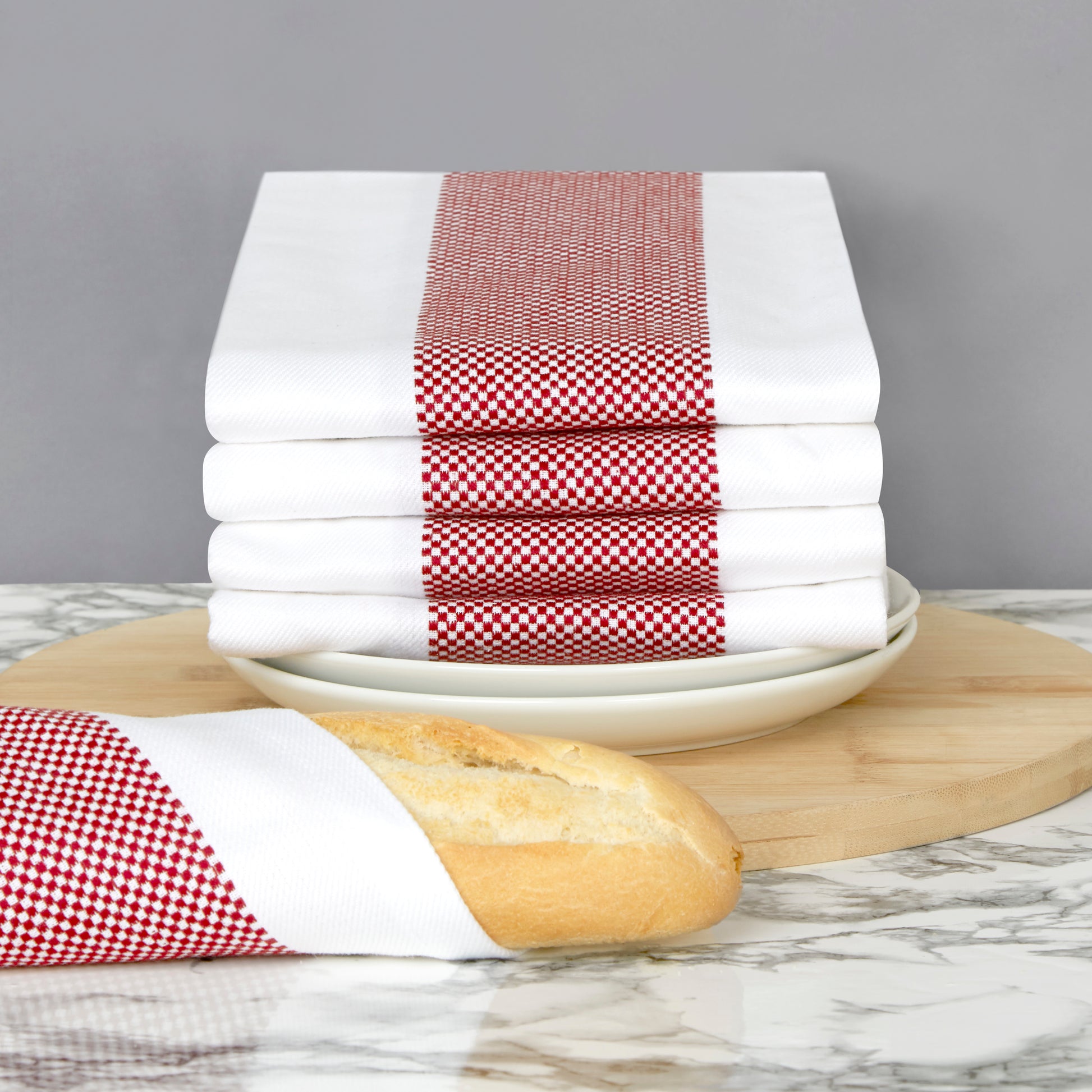 Set of 5 Thick Cotton Drill Mini Check Striped Tea Towels in Five Colours - Sticky Toffee Store