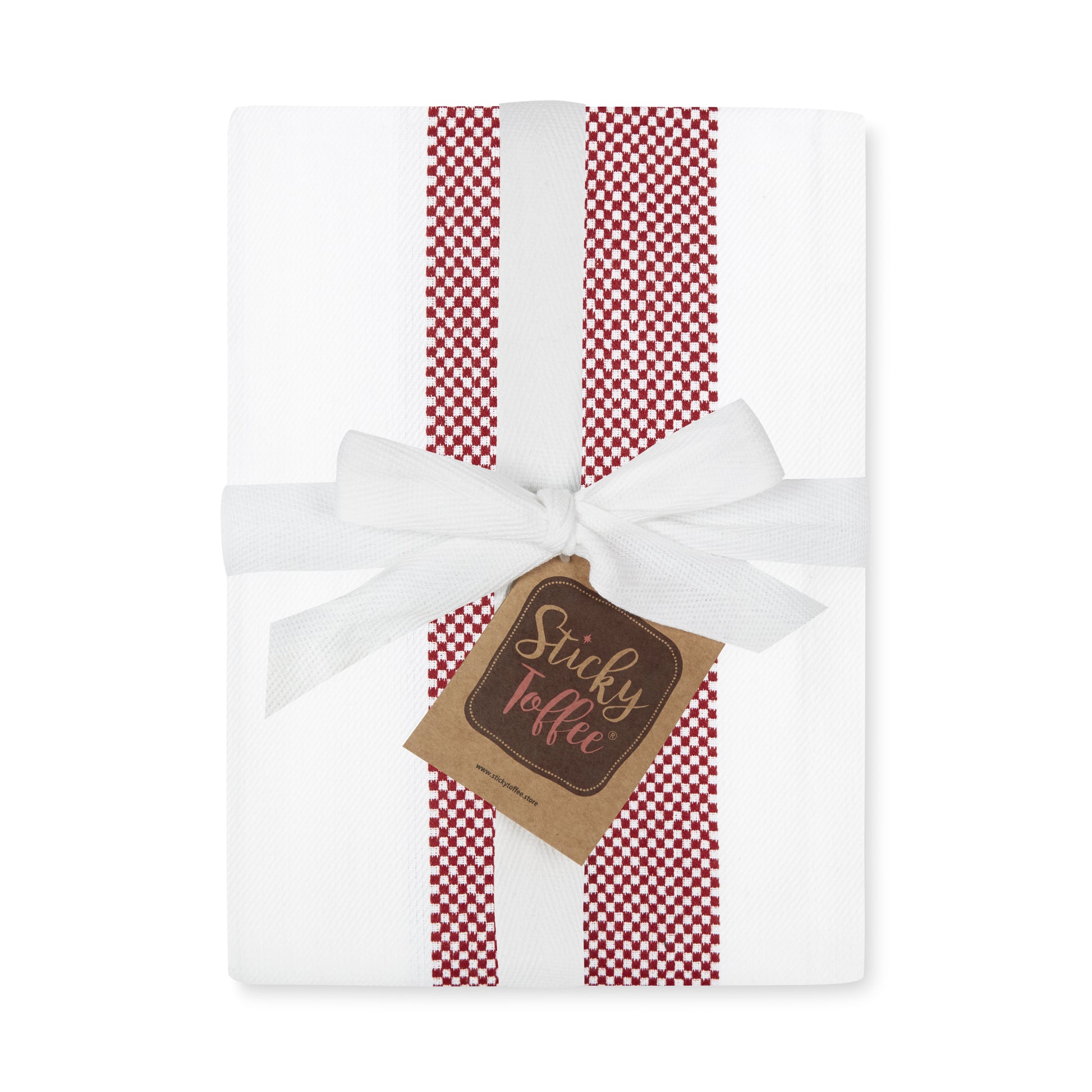 Set of 5 Thick Cotton Drill Mini Check Striped Tea Towels in Five Colours - Sticky Toffee Store