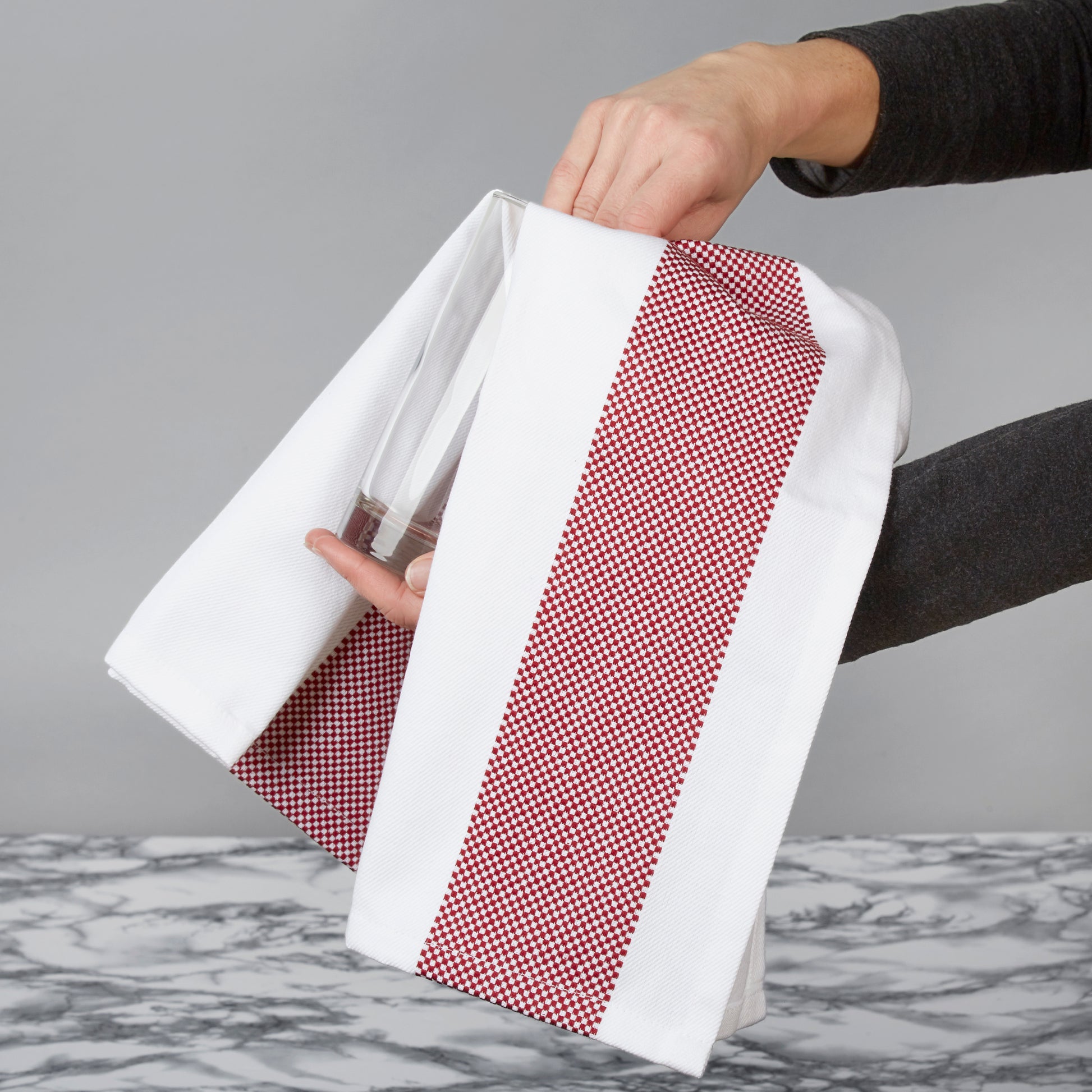 Set of 5 Thick Cotton Drill Mini Check Striped Tea Towels in Five Colours - Sticky Toffee Store