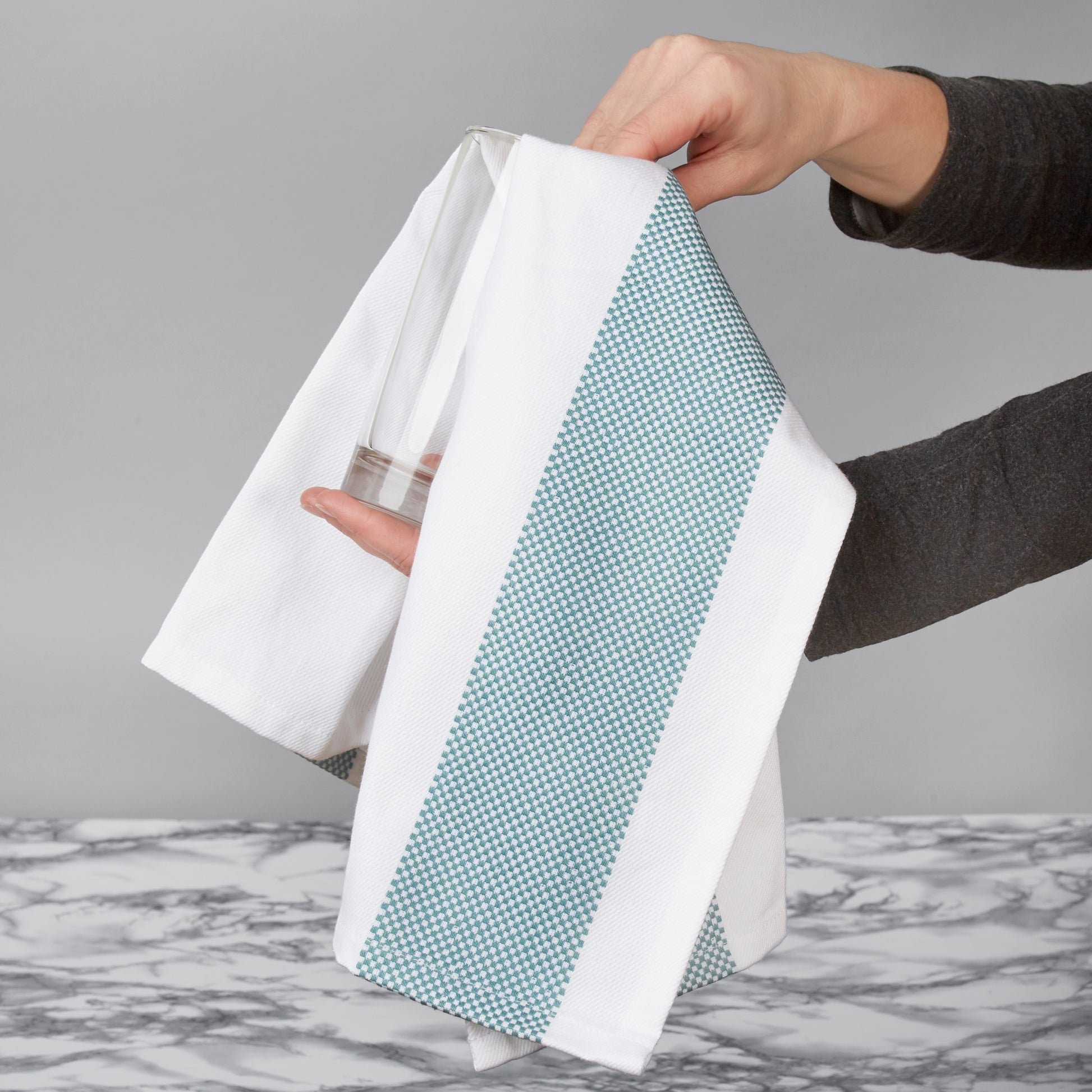 Set of 5 Thick Cotton Drill Mini Check Striped Tea Towels in Five Colours - Sticky Toffee Store