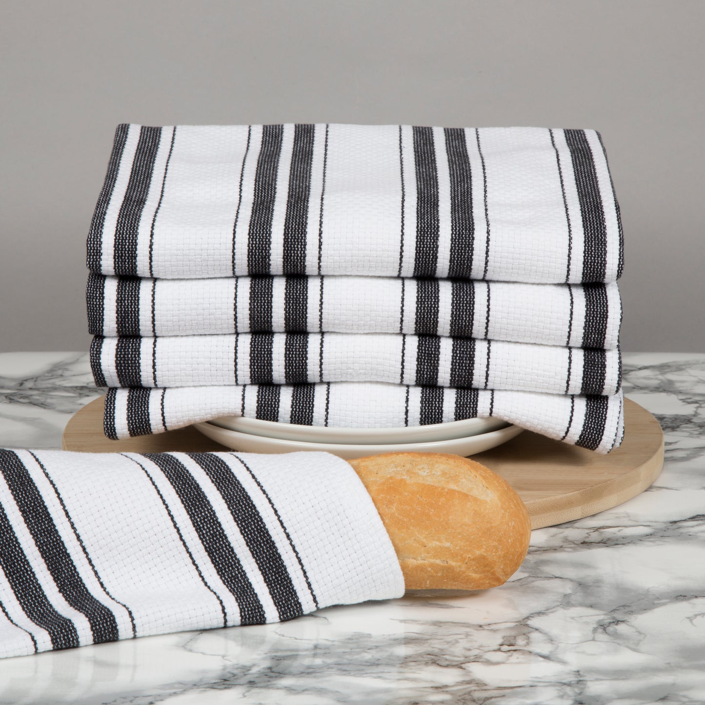 Set of 5 Basket Weave Striped Cotton Tea Towels in Four Colours - Sticky Toffee Store