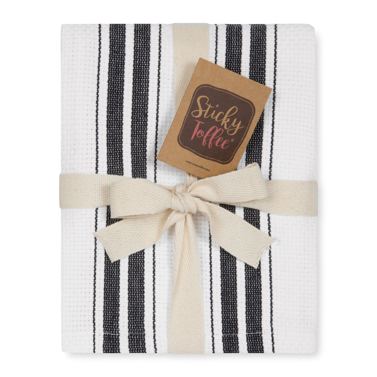 Set of 5 Basket Weave Striped Cotton Tea Towels in Four Colours - Sticky Toffee Store