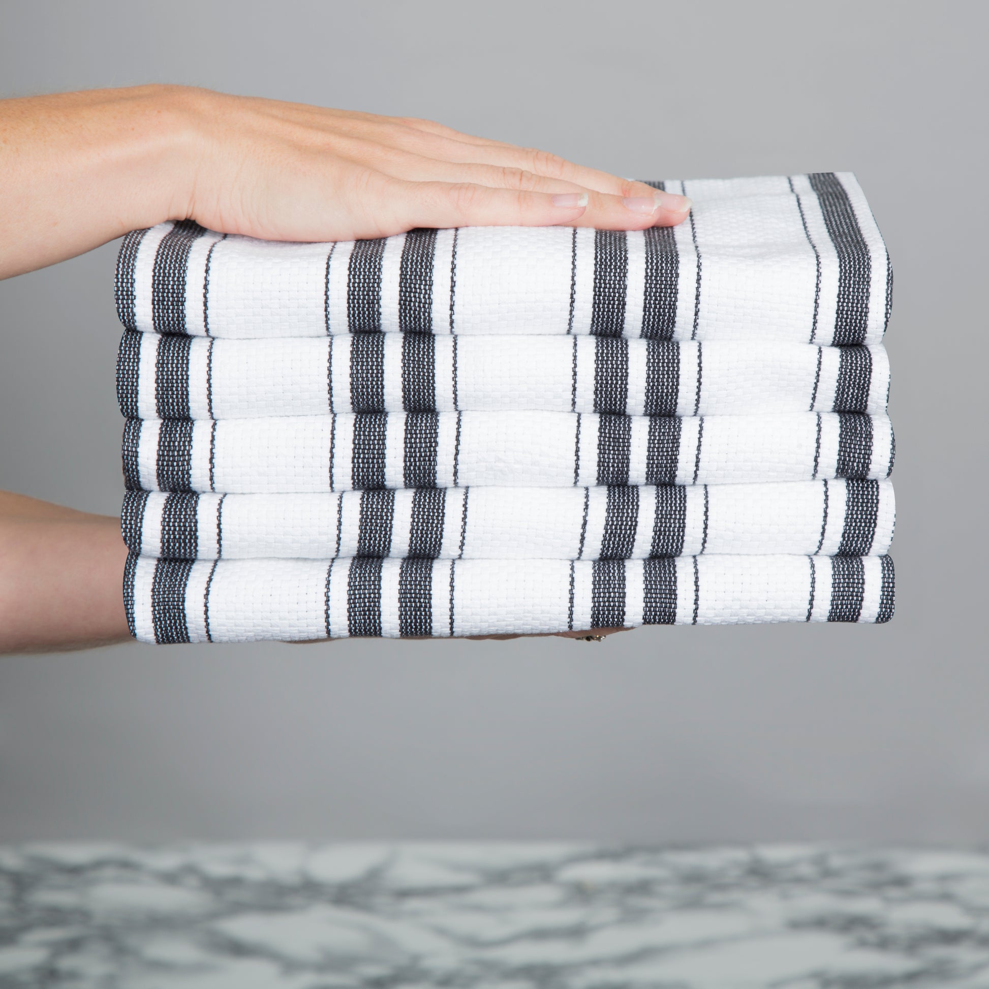 Set of 5 Basket Weave Striped Cotton Tea Towels in Four Colours - Sticky Toffee Store