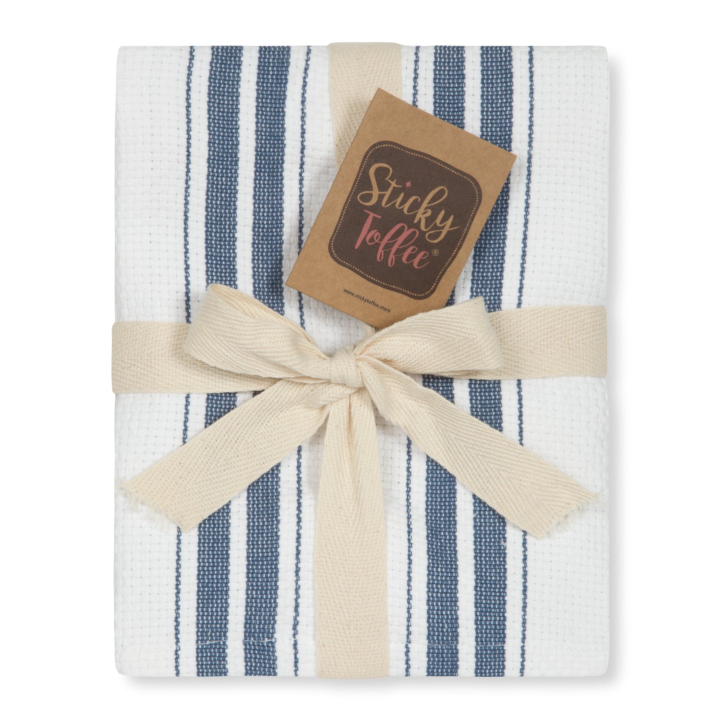 Set of 5 Basket Weave Striped Cotton Tea Towels in Four Colours - Sticky Toffee Store