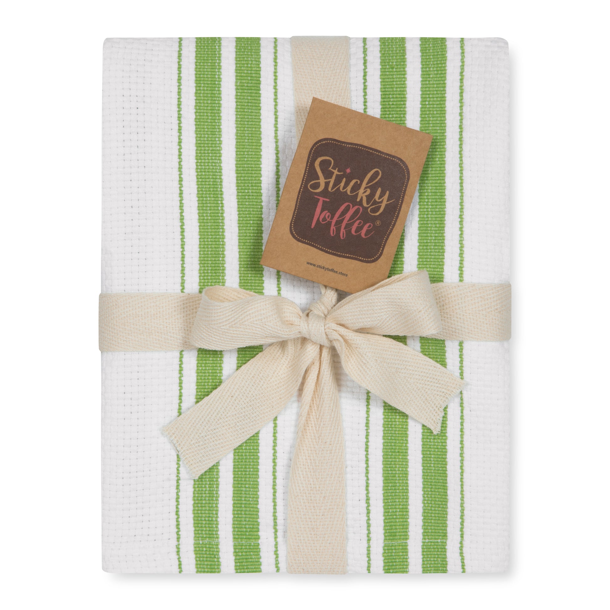 Set of 5 Basket Weave Striped Cotton Tea Towels in Four Colours - Sticky Toffee Store