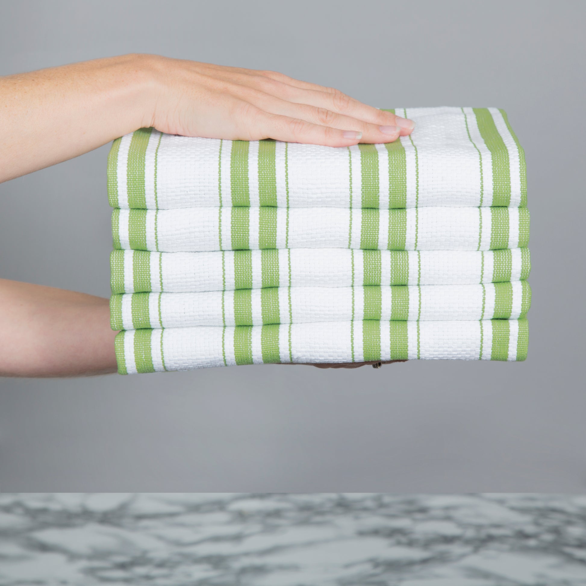 Set of 5 Basket Weave Striped Cotton Tea Towels in Four Colours - Sticky Toffee Store