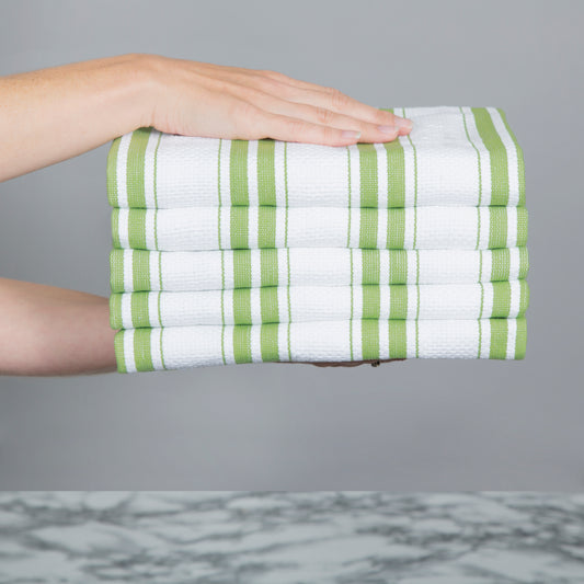 Set of 5 Basket Weave Striped Cotton Tea Towels in Four Colours - Sticky Toffee Store