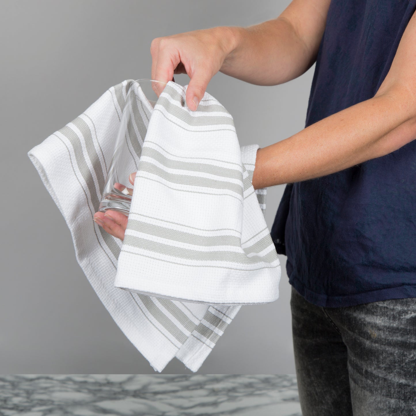 Set of 5 Basket Weave Striped Cotton Tea Towels in Four Colours - Sticky Toffee Store