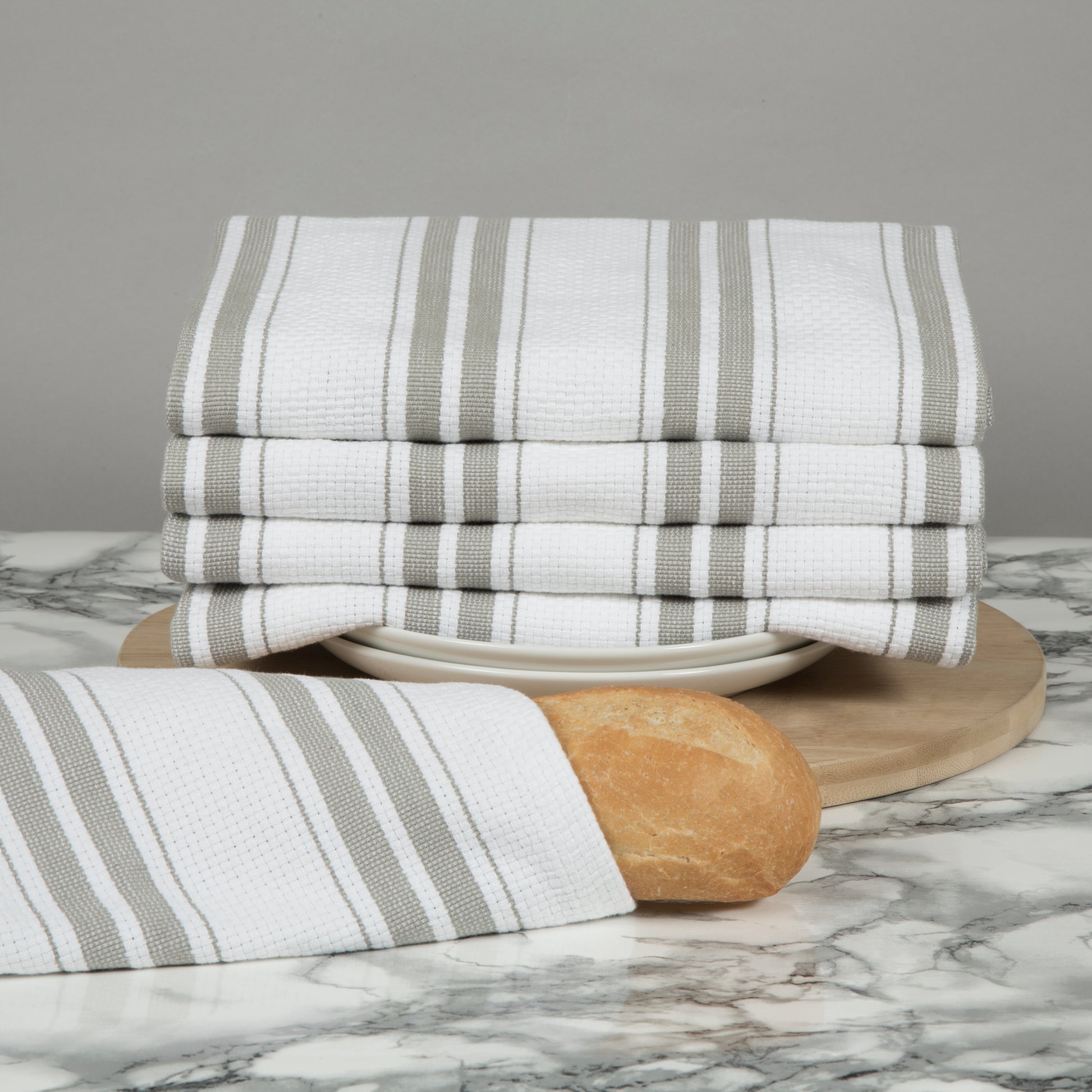 Set of 5 Basket Weave Striped Cotton Tea Towels in Four Colours - Sticky Toffee Store