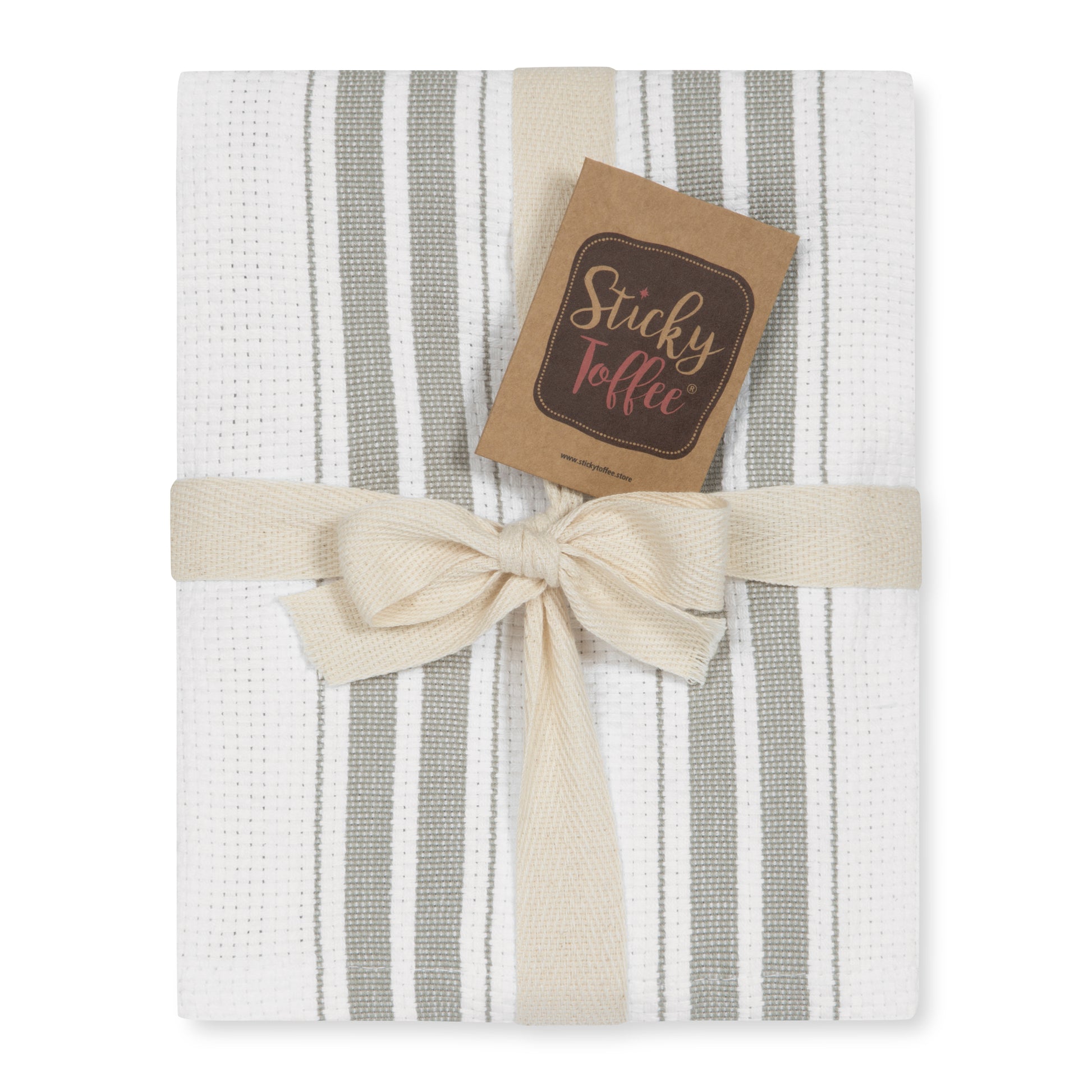 Set of 5 Basket Weave Striped Cotton Tea Towels in Four Colours - Sticky Toffee Store