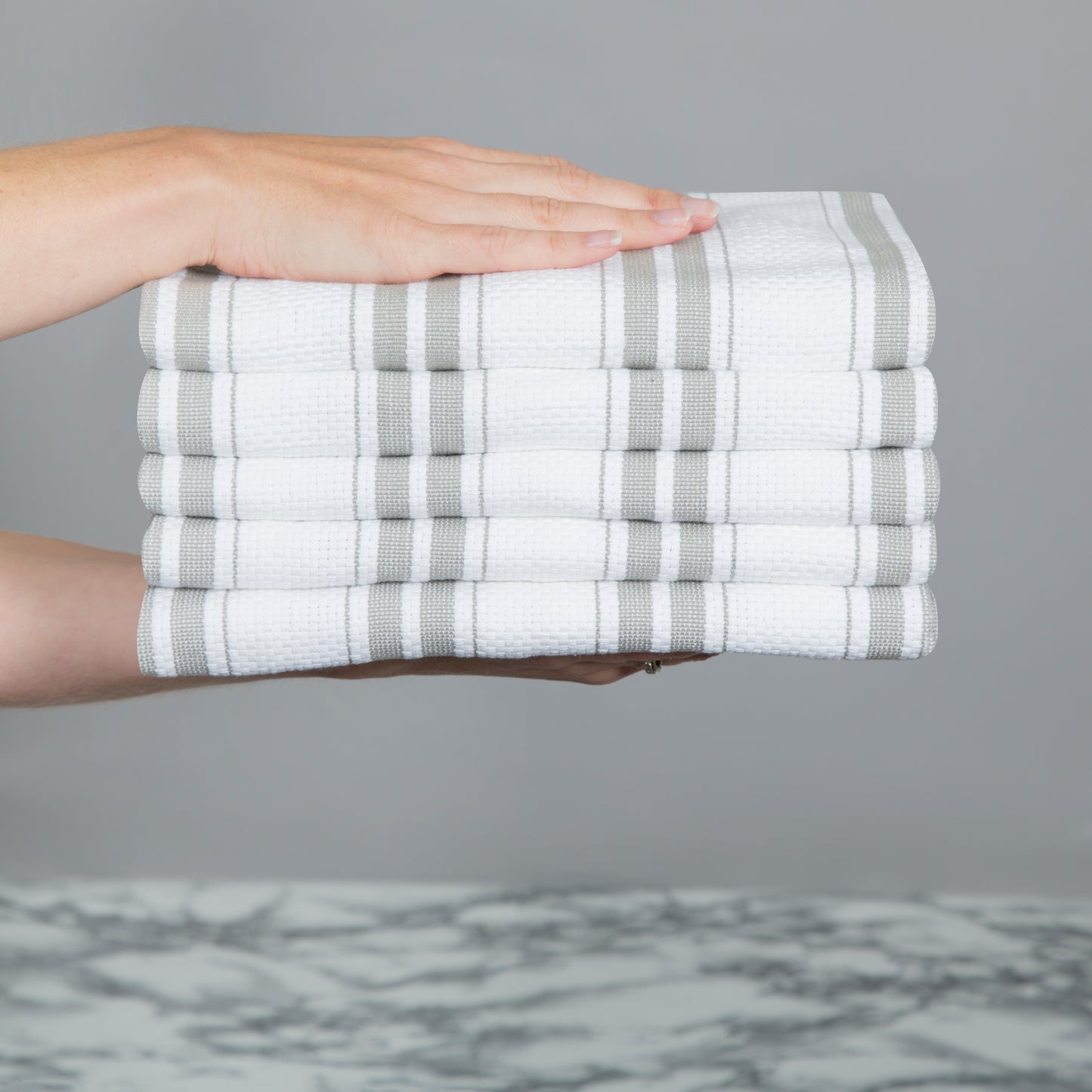 Set of 5 Basket Weave Striped Cotton Tea Towels in Four Colours - Sticky Toffee Store