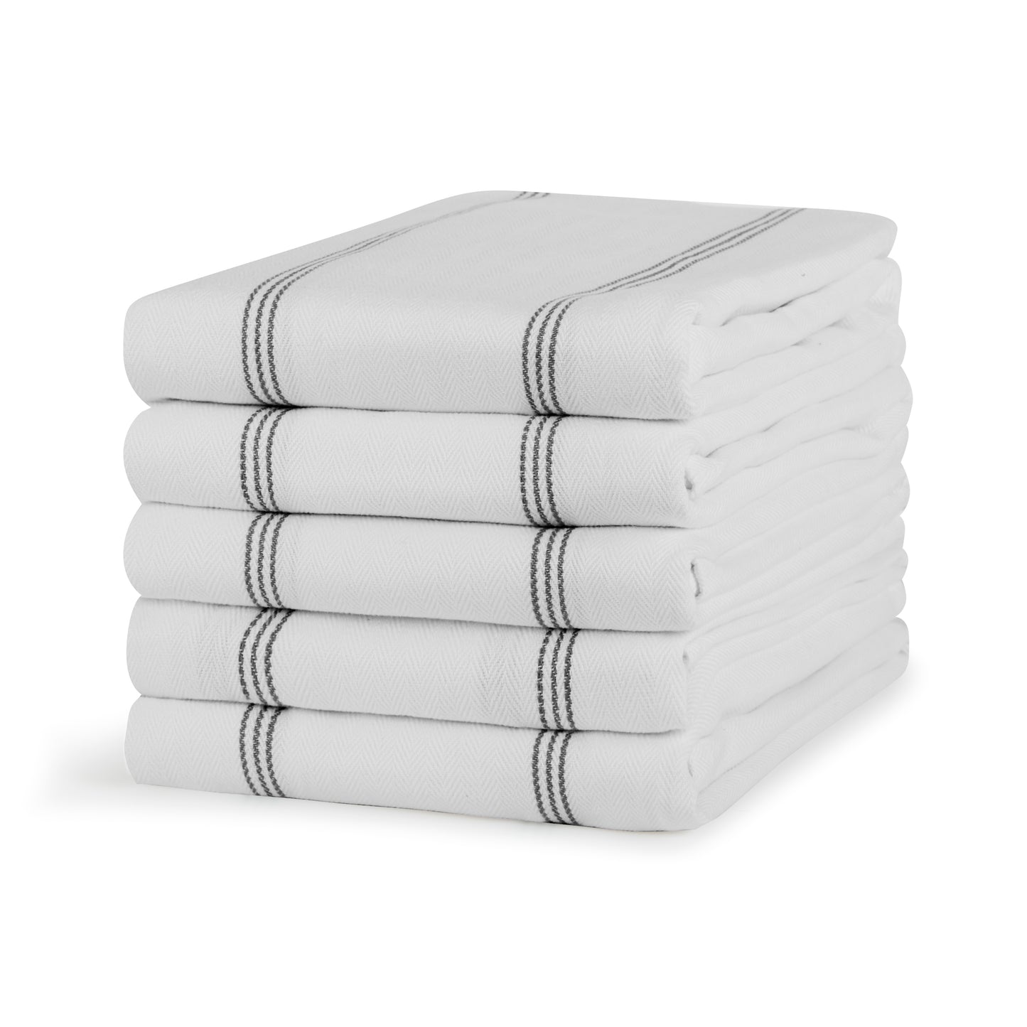 Set of 5 Herringbone Stripe Cotton Tea Towels in Three Colours