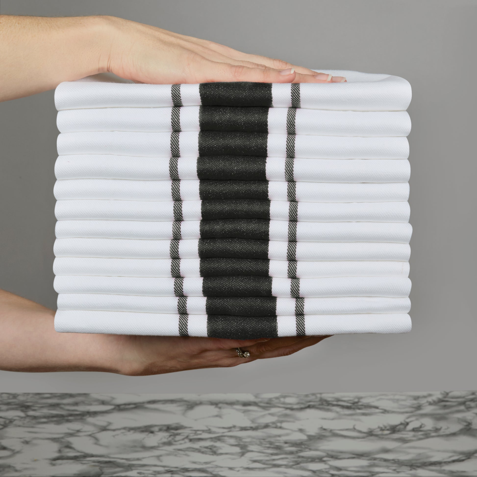 Large Set of 12 Striped Cotton Drill Tea Towels in Five Colours - Sticky Toffee Store