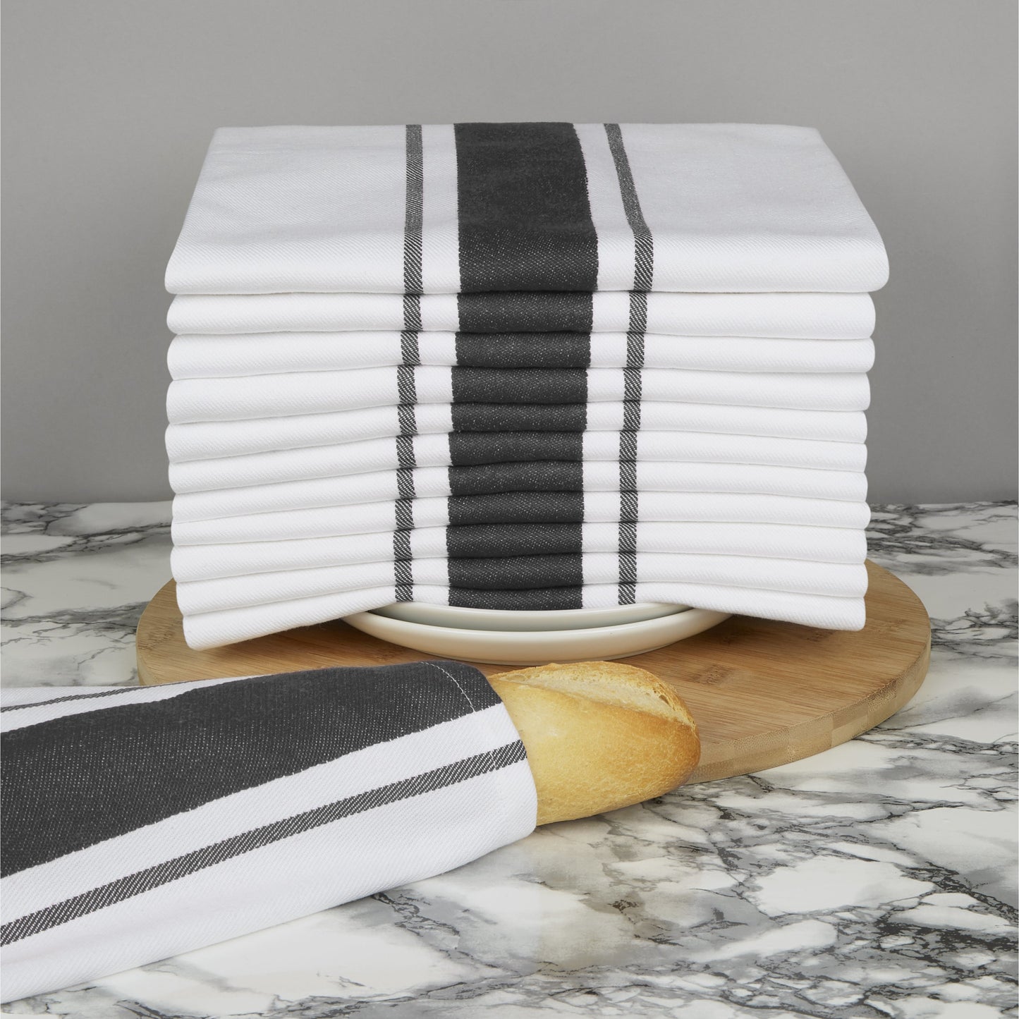 Large Set of 12 Striped Cotton Drill Tea Towels in Five Colours - Sticky Toffee Store