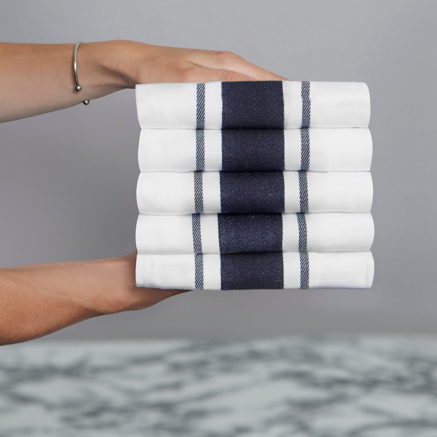 Set of 5 Striped Thick Cotton Drill Tea Towels in Nine Colours - Sticky Toffee Store