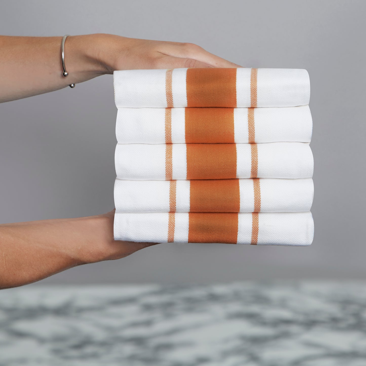 Set of 5 Striped Thick Cotton Drill Tea Towels in Nine Colours - Sticky Toffee Store