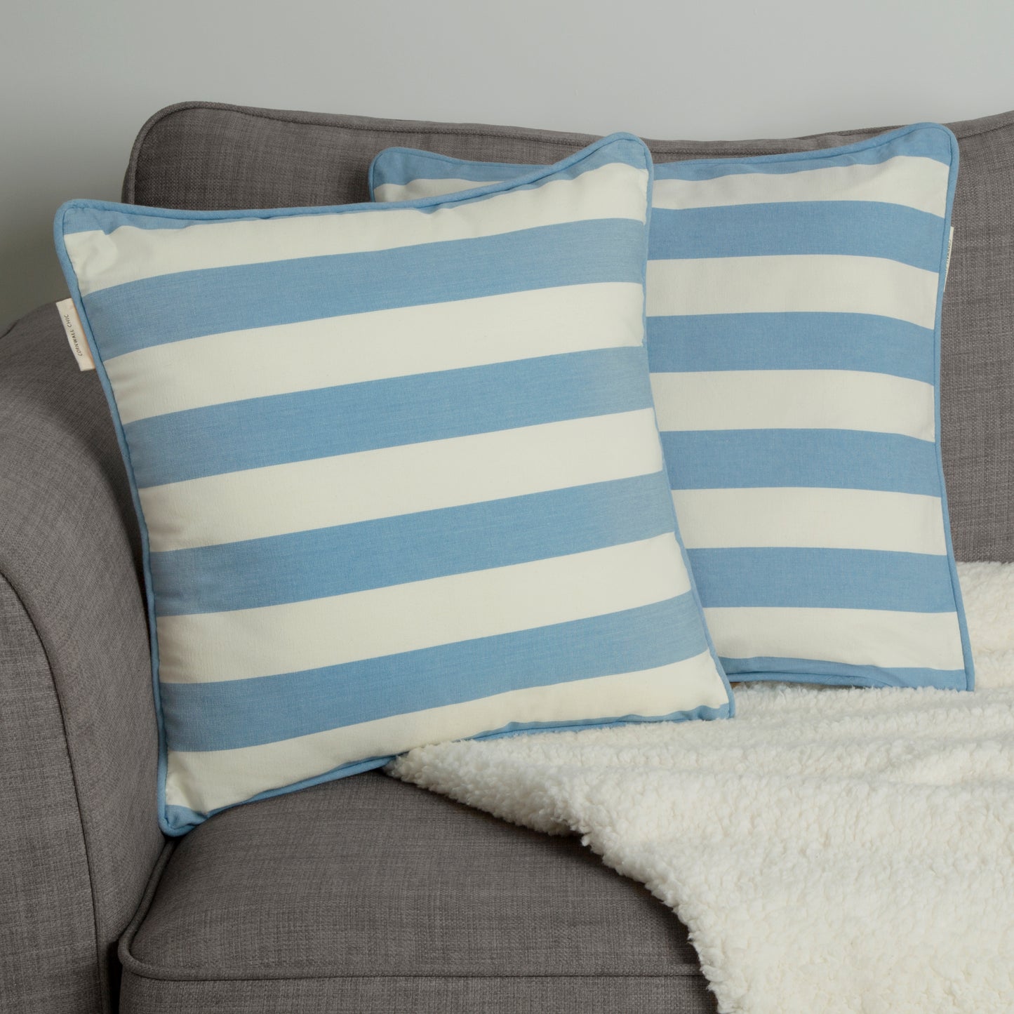 Set of 2 Woven Striped Cotton Cushion Covers in Three Colours - Cornwall Chic - Sticky Toffee Store