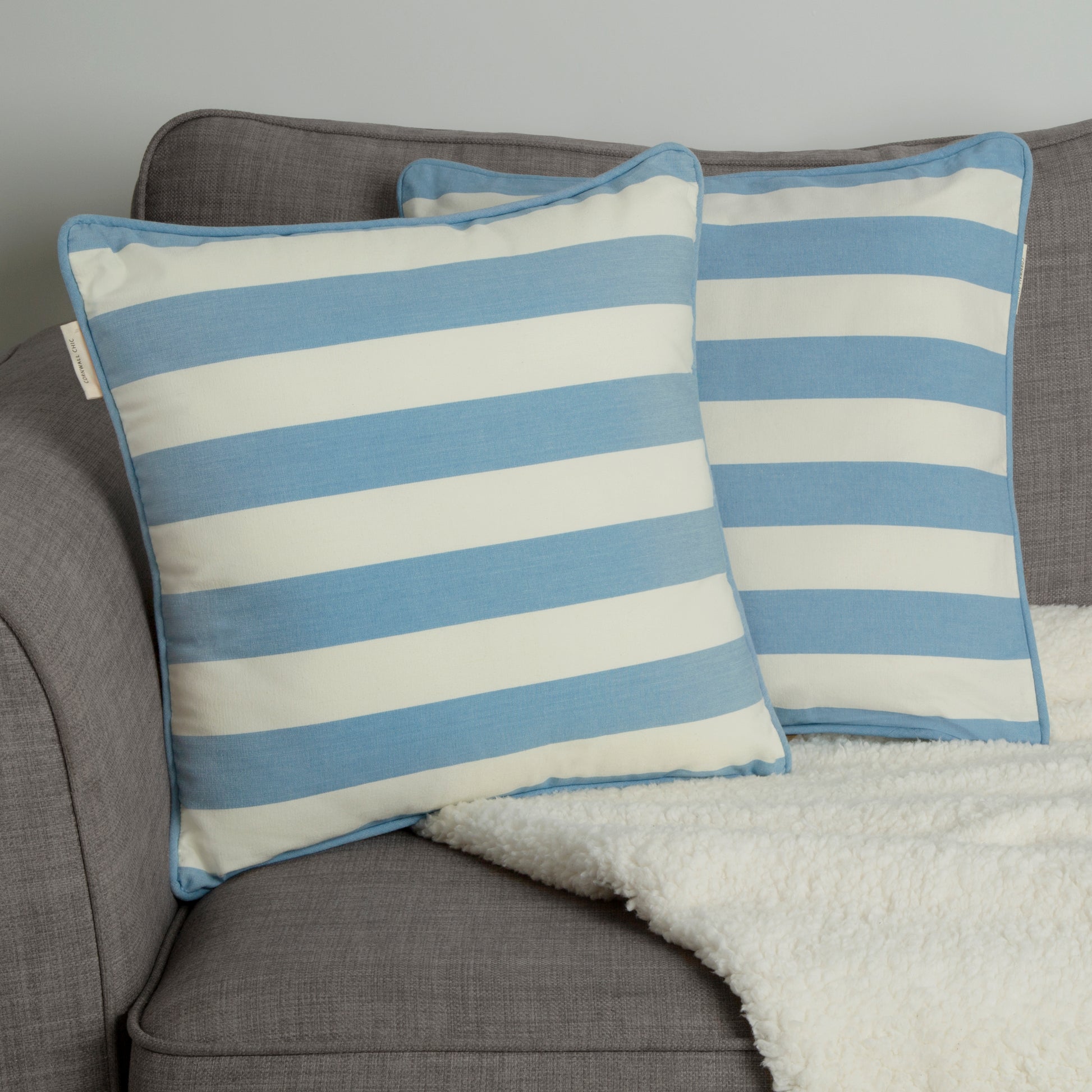 Set of 2 Woven Striped Cotton Cushion Covers in Three Colours - Cornwall Chic - Sticky Toffee Store