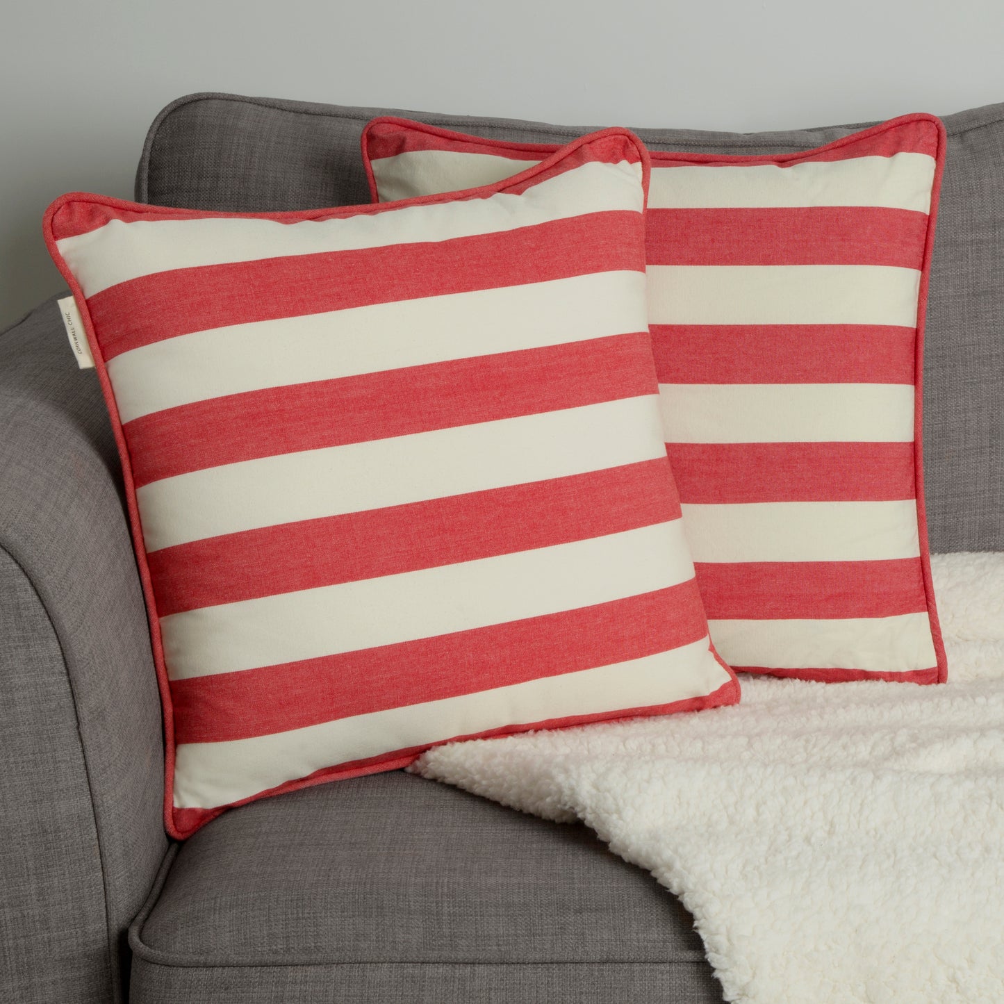 Set of 2 Woven Striped Cotton Cushion Covers in Three Colours - Cornwall Chic - Sticky Toffee Store