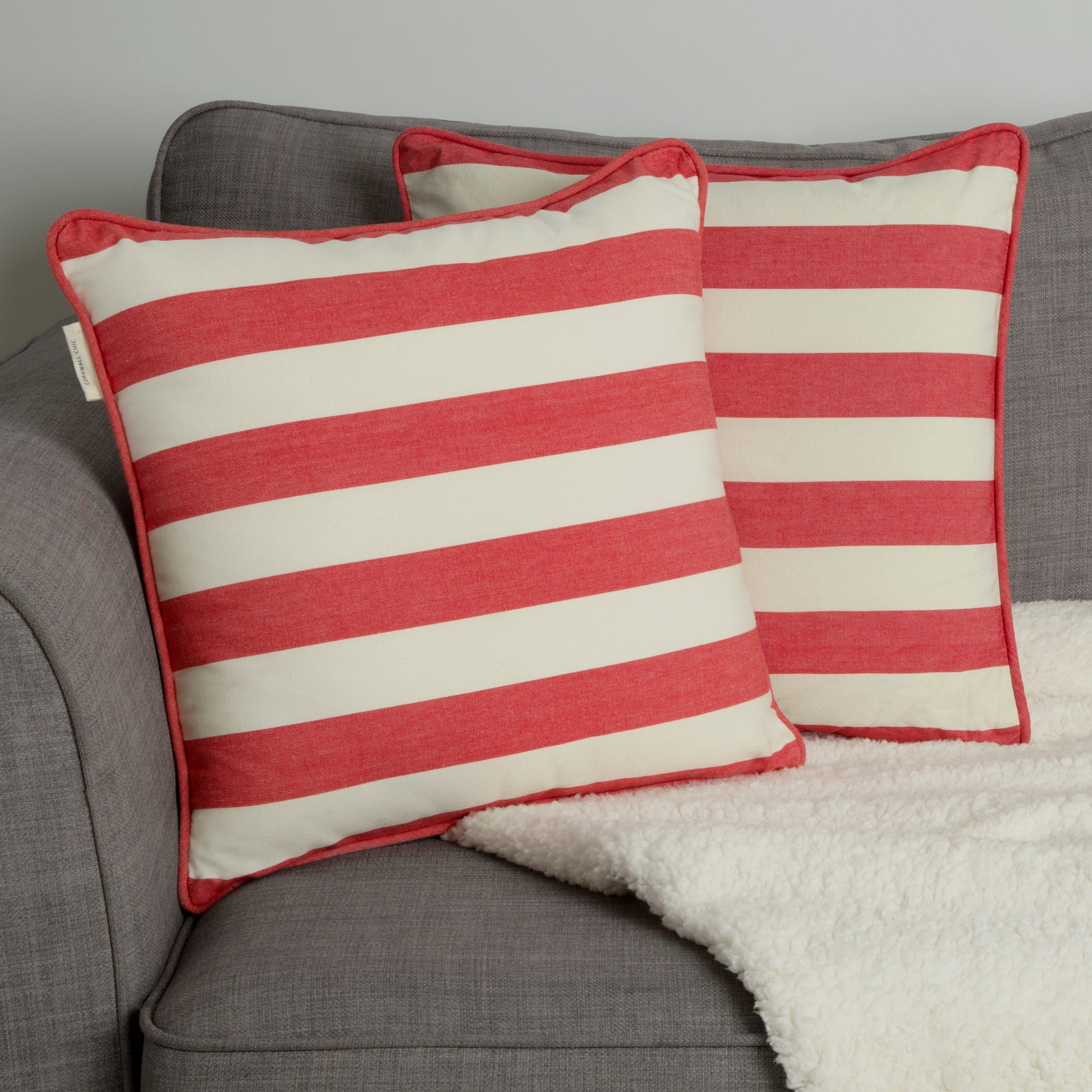 Set of 2 Woven Striped Cotton Cushion Covers in Three Colours - Cornwall Chic - Sticky Toffee Store