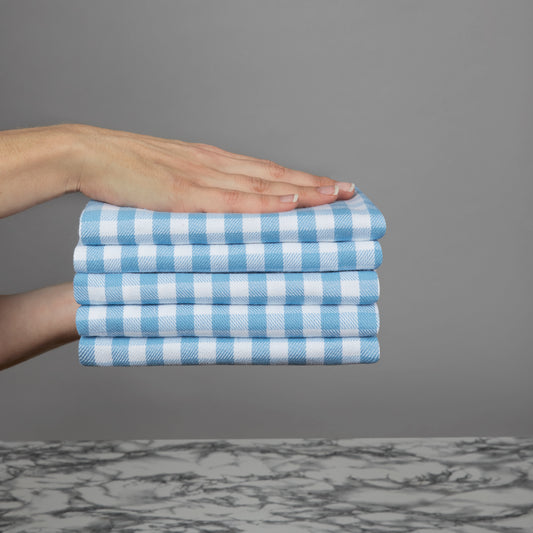Set of 5 Thick Woven Mini Gingham Check Thick Cotton Tea Towels in Three Colours - Cornwall Chic - Sticky Toffee Store