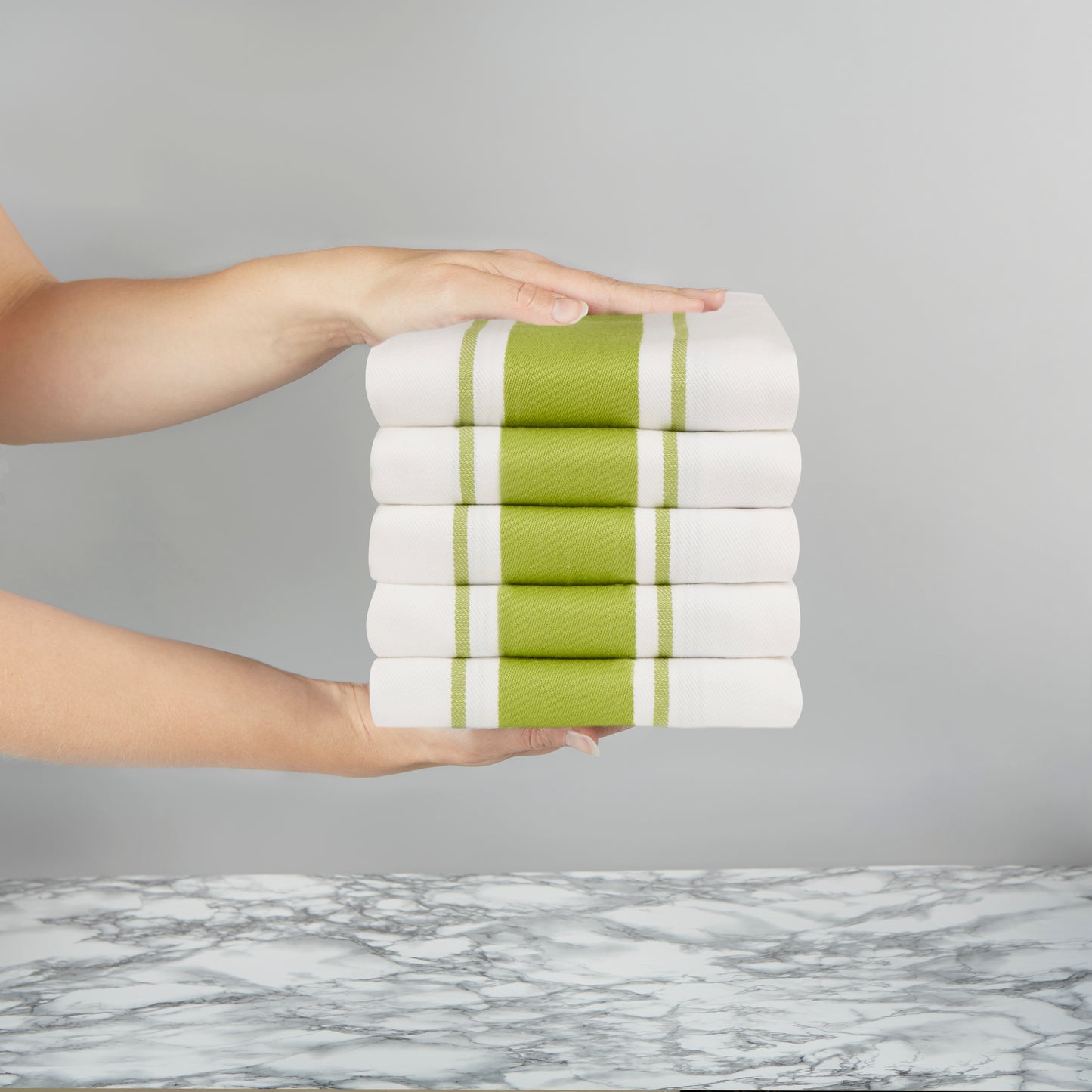 Set of 5 Striped Thick Cotton Drill Tea Towels in Ten Colours