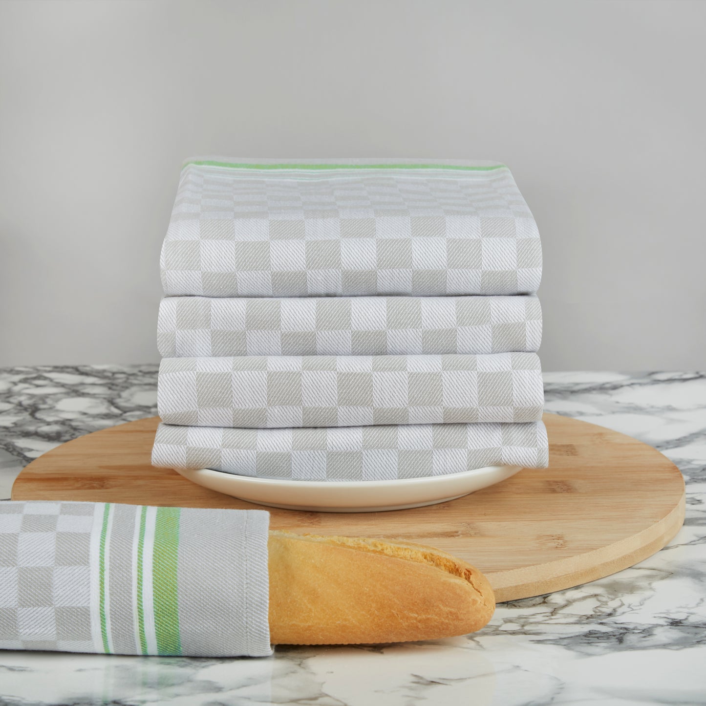 Set of 5 Woven Textured Check Tea Towels in Three Colours