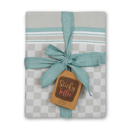 Set of 5 Woven Textured Check Tea Towels in Three Colours