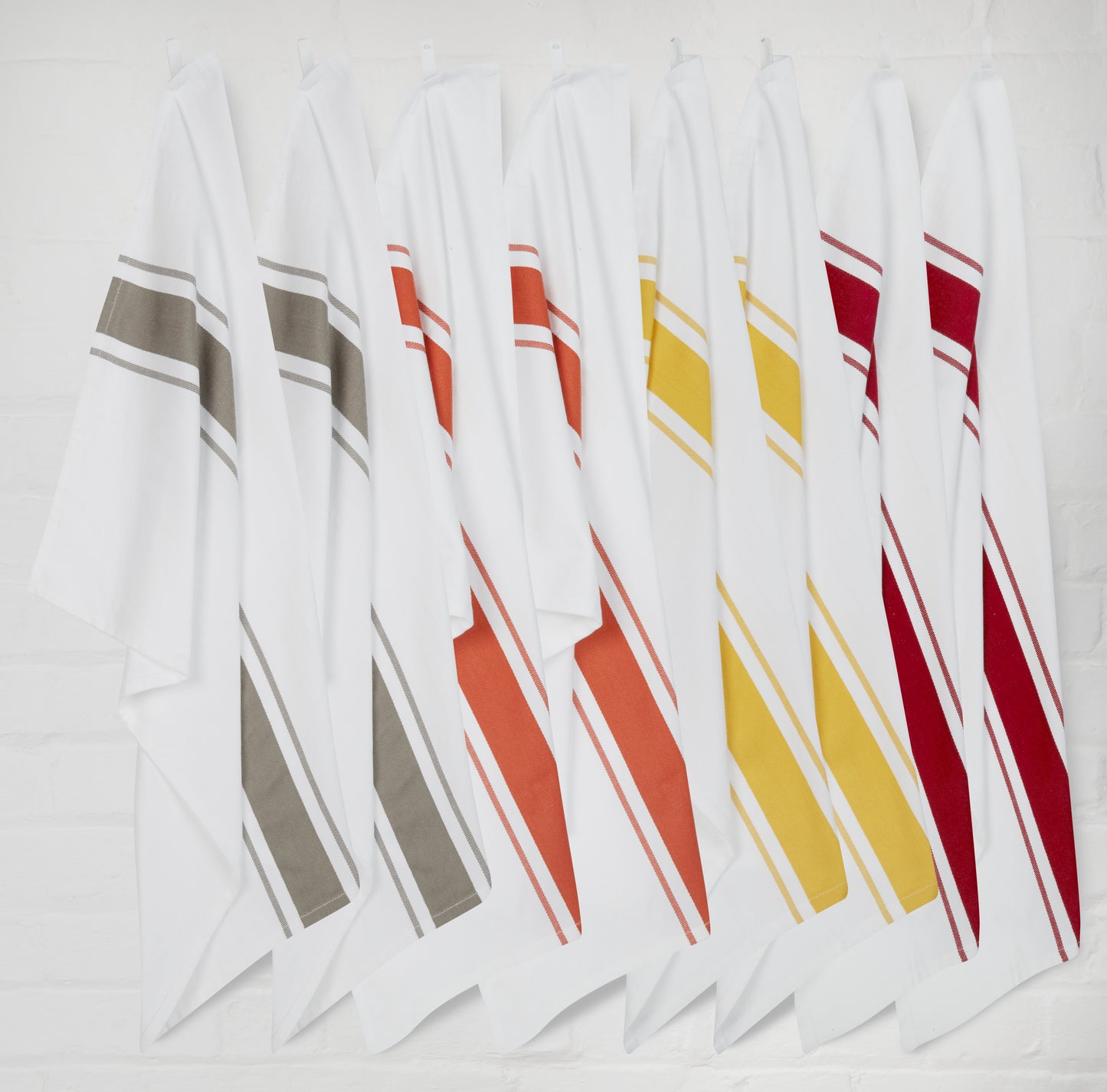 Large Sets of 8 Striped Cotton Drill Tea Towels in Mixed Colours