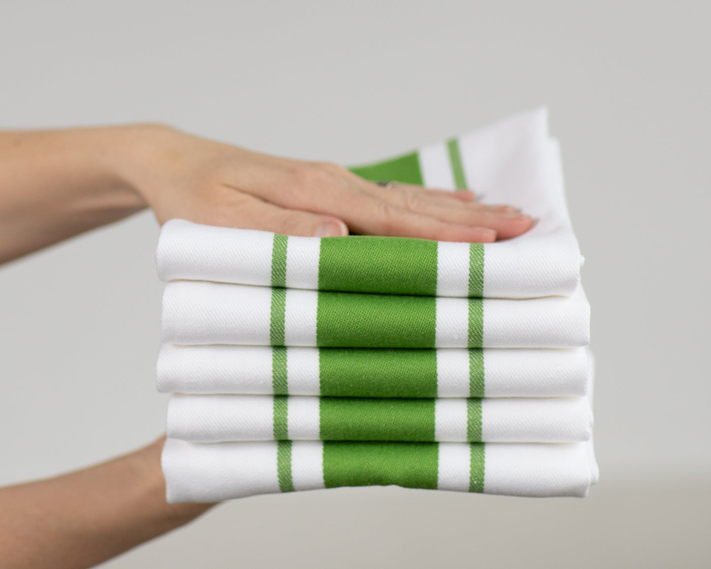 Set of 5 Striped Thick Cotton Drill Tea Towels in Ten Colours