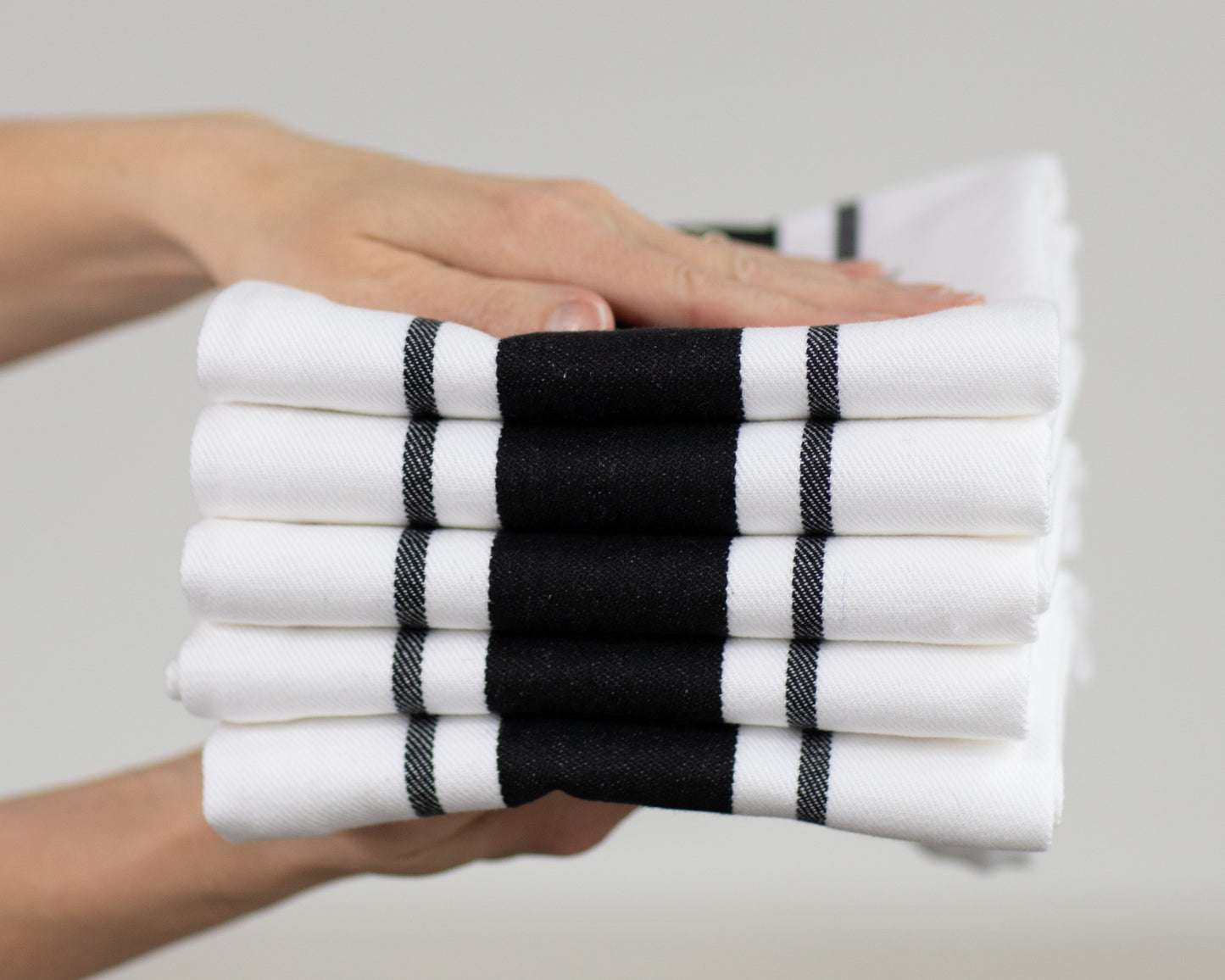 Set of 5 Striped Thick Cotton Drill Tea Towels in Ten Colours