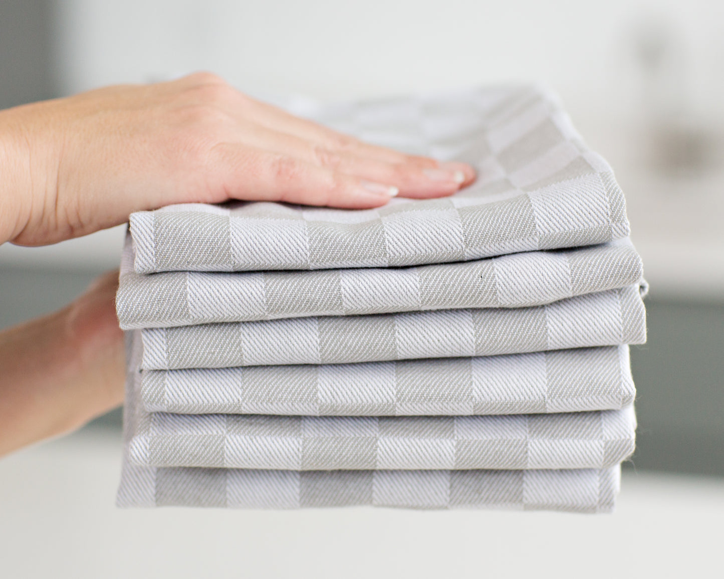 Set of 6 Woven Textured Check Tea Towels in Six Colours