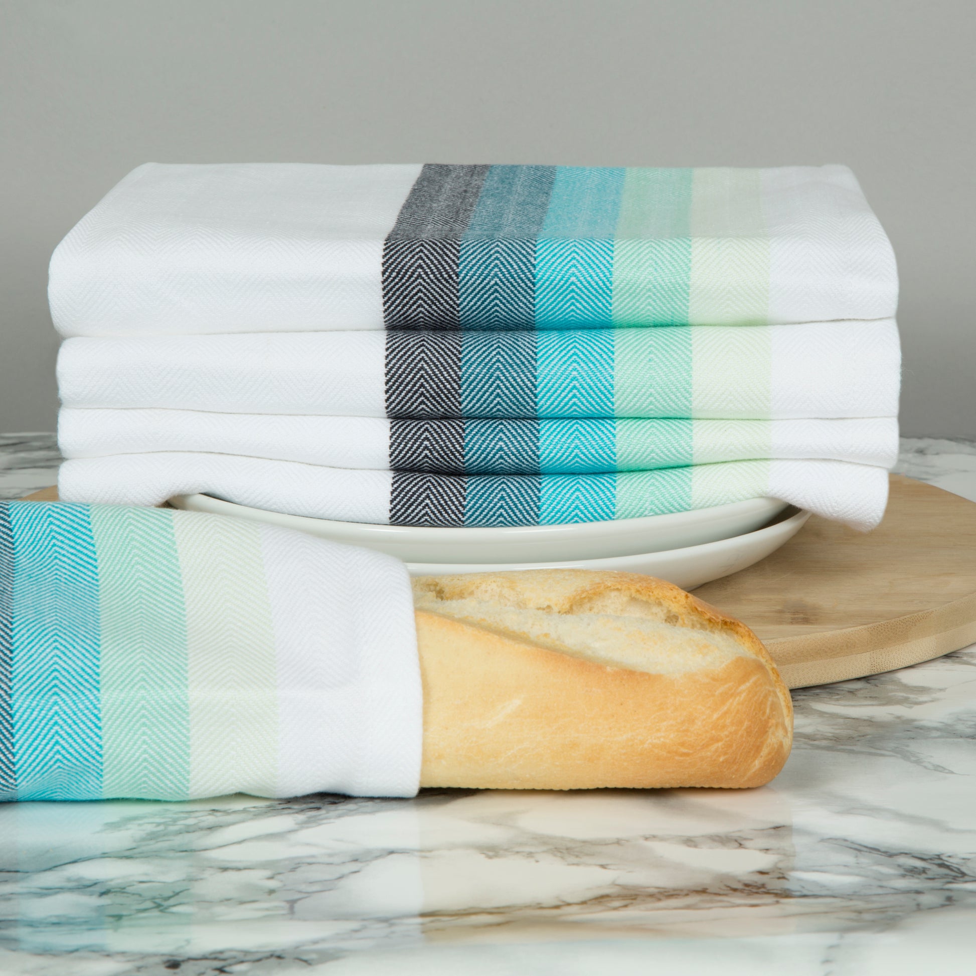 Set of 5 Multi-Coloured Herringbone Cotton Tea Towels in Six Colours - Sticky Toffee Store
