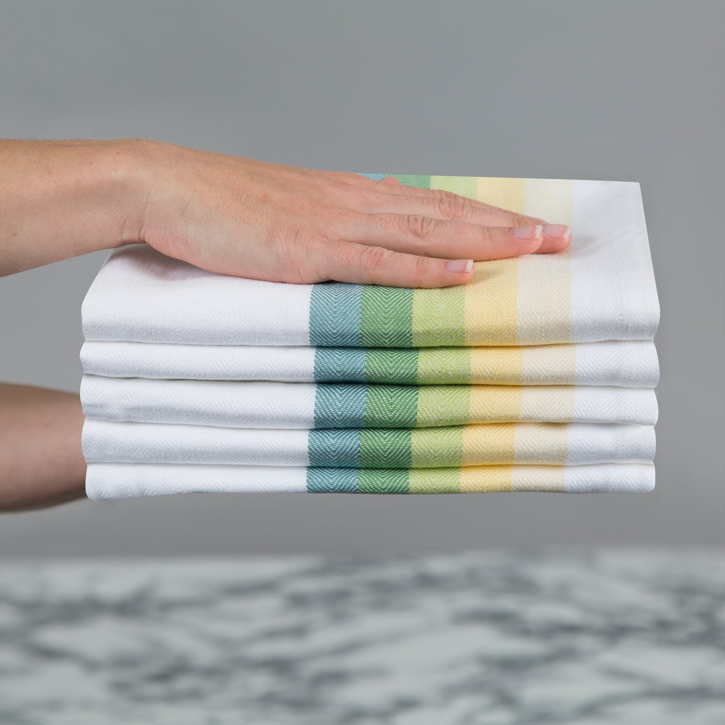 Set of 5 Multi-Coloured Herringbone Cotton Tea Towels in Six Colours - Sticky Toffee Store