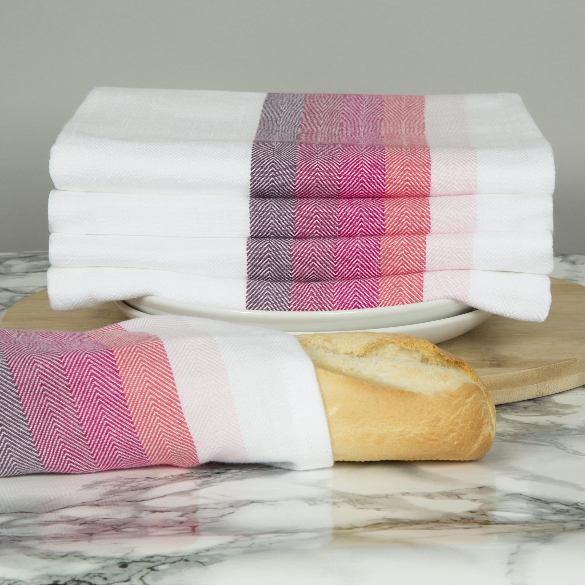 Set of 5 Multi-Coloured Herringbone Cotton Tea Towels in Six Colours - Sticky Toffee Store